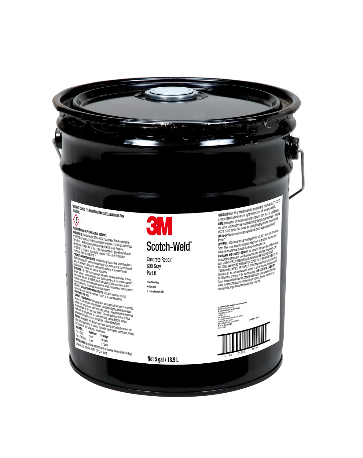 7010170293 - 3M Scotch-Weld Concrete Repair 600, Gray, Self-Leveling, Part B, 5 Gallon (Pail), Drum