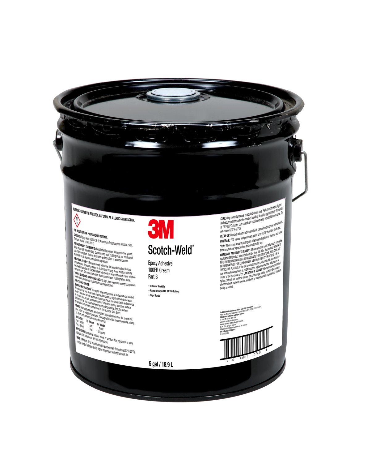 7010366123 - 3M Scotch-Weld Epoxy Adhesive 100FR, Cream, Part B, 5 Gallon (Pail)
Drum