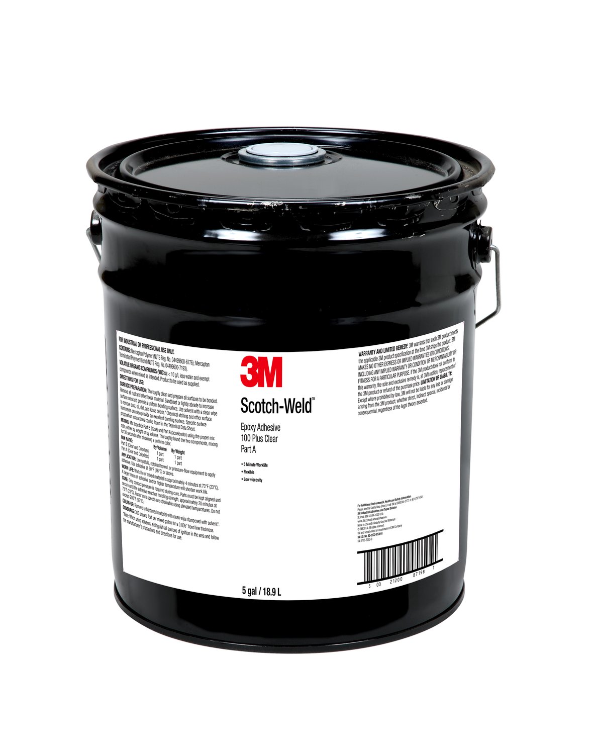 7100046020 - 3M Scotch-Weld Epoxy Adhesive 100 Plus, Clear, Part A, 5 Gallon(Pail), Drum