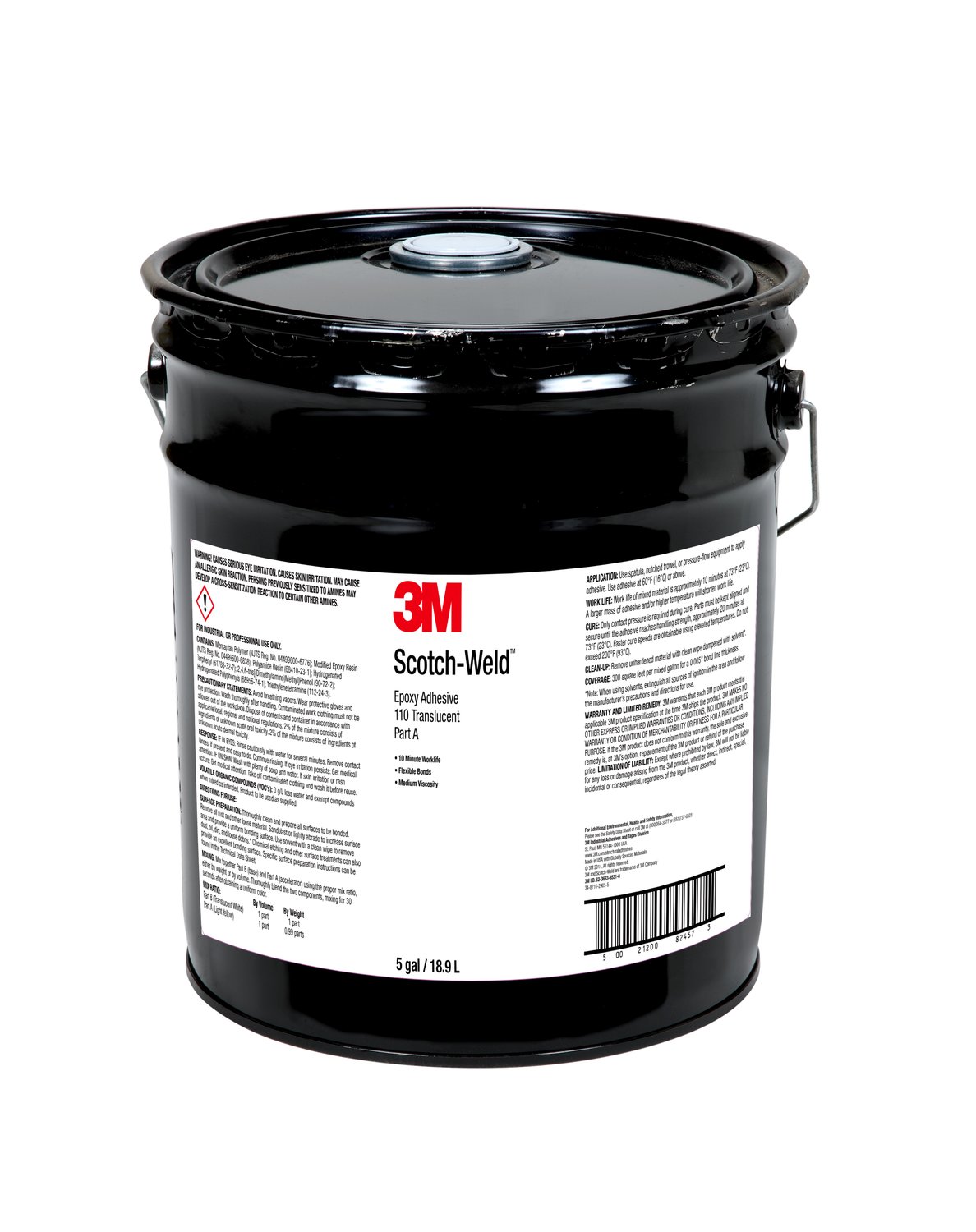 7010366163 - 3M Scotch-Weld Epoxy Adhesive 110, Translucent, Part A, 5 Gallon
(Pail), Drum