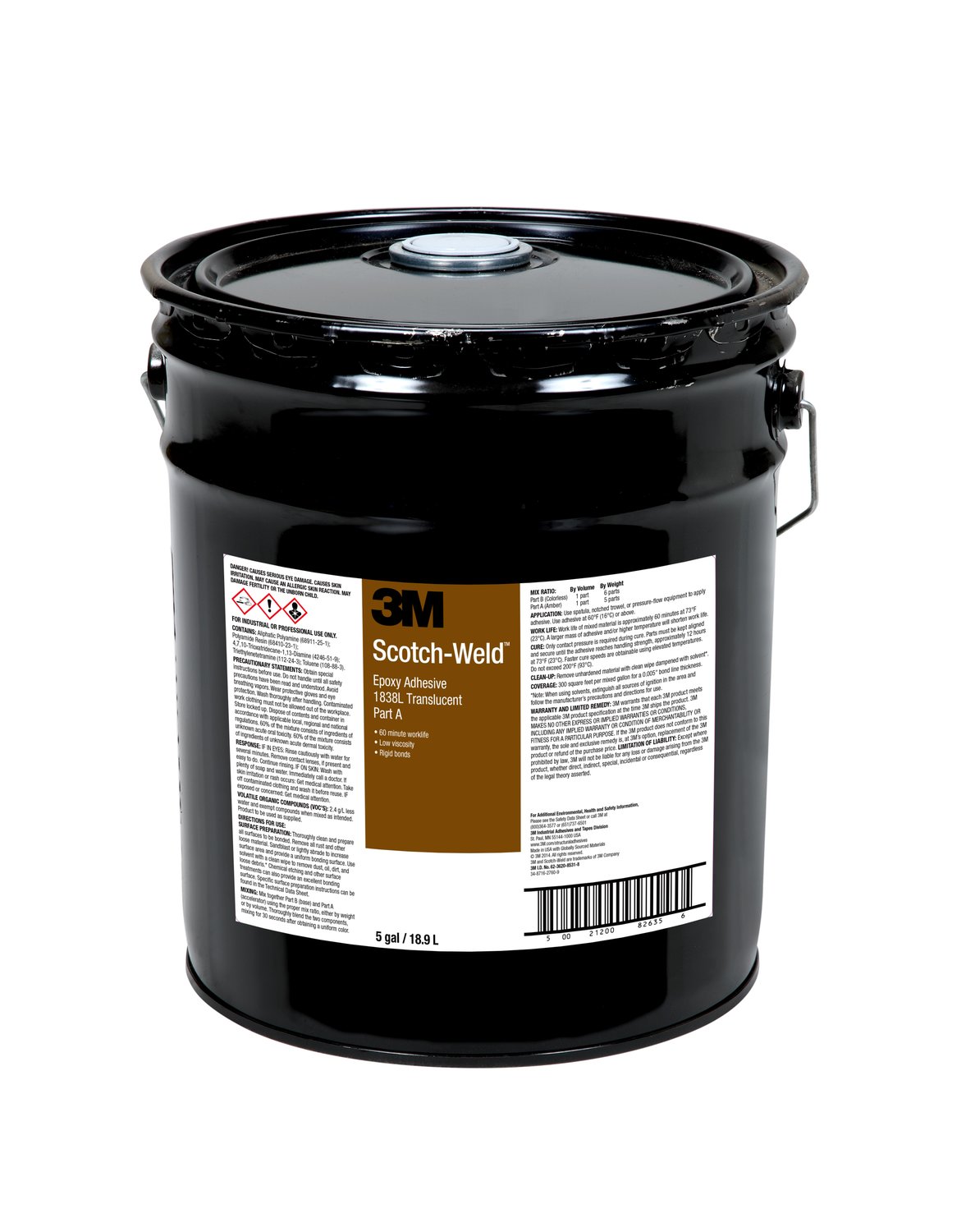 7010366157 - 3M Scotch-Weld Epoxy Adhesive 1838L, Translucent, Part A, 5 Gallon
(Pail), Drum