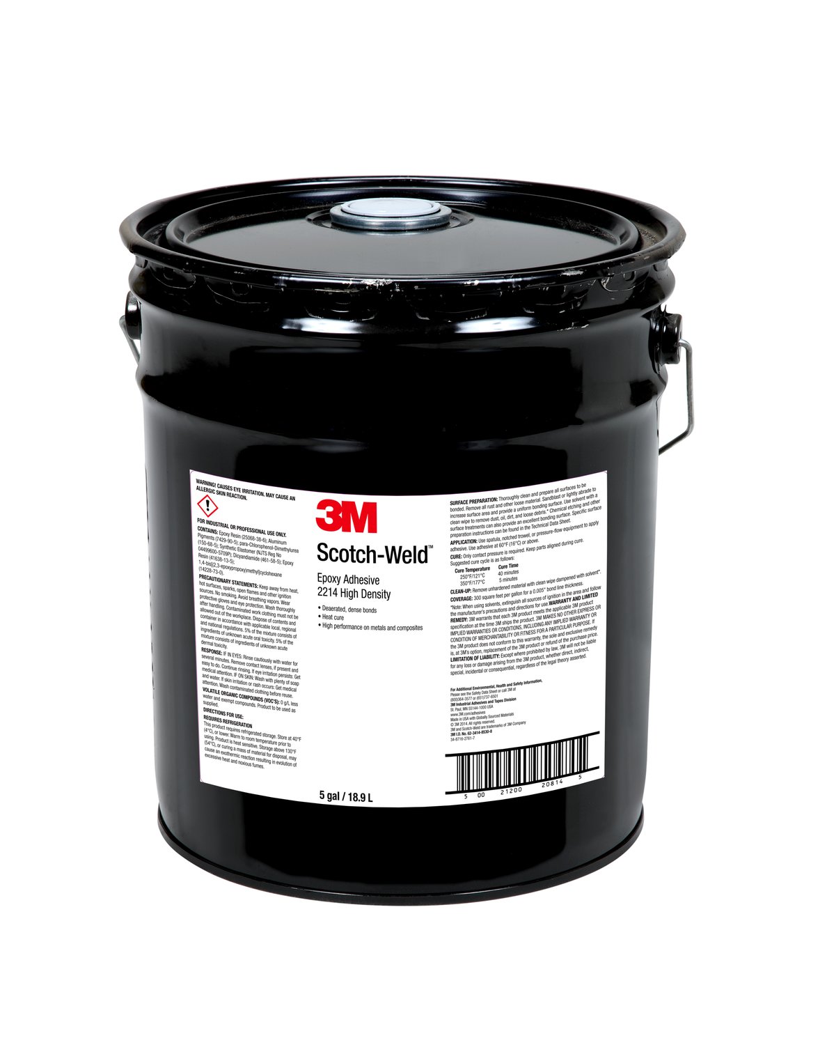 7010367423 - 3M Scotch-Weld Epoxy Adhesive 2214, Hi-Density, Gray, 5 Gallon (Pail),
Drum