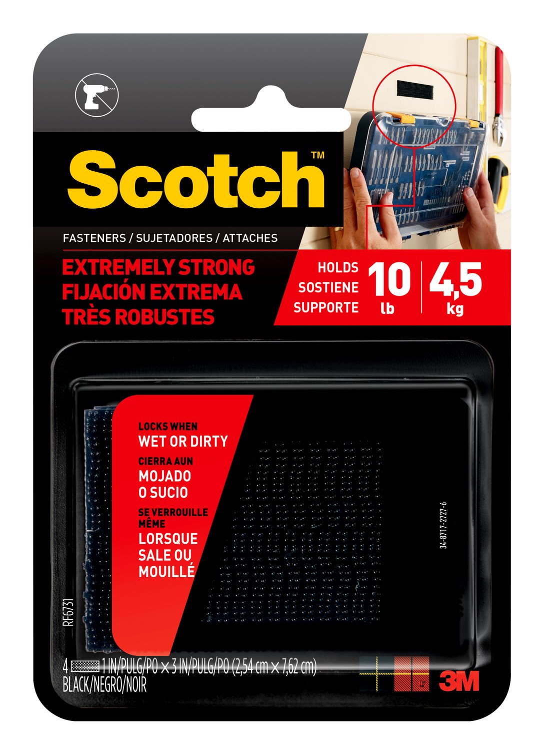 7100055877 - Scotch Extreme Fasteners RF6731, 1 in x 3 in (25,4 mm x 76,2 mm), 2
Sets of Strips, Black