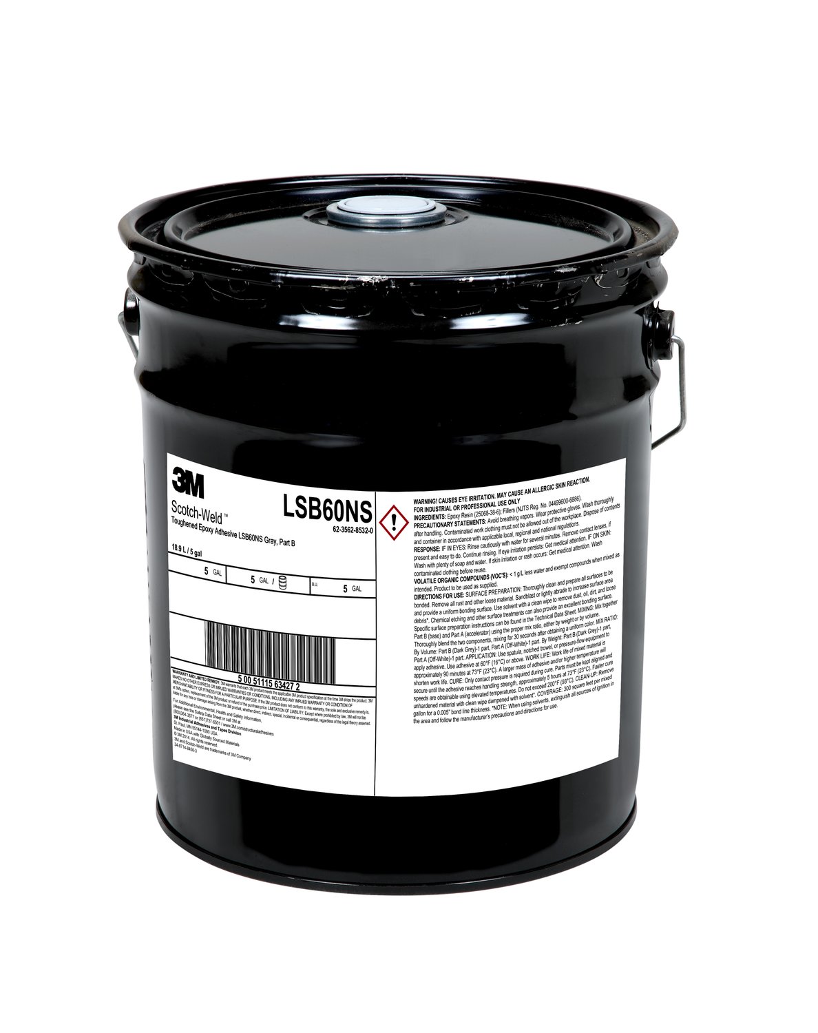 7100079534 - 3M Scotch-Weld Toughened Epoxy Adhesive LSB60NS, Gray, Part B, 5
Gallon (Pail), Drum