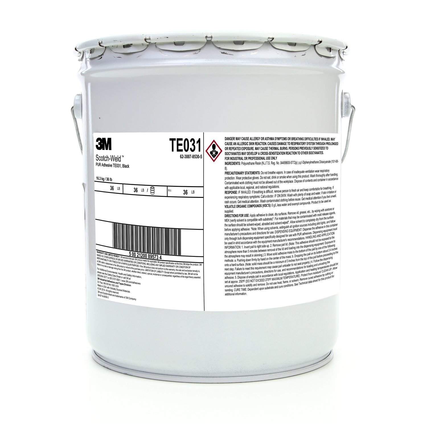7100031123 - 3M Scotch-Weld PUR Adhesive TE031, Black, 5 Gallon (36 lb), Drum