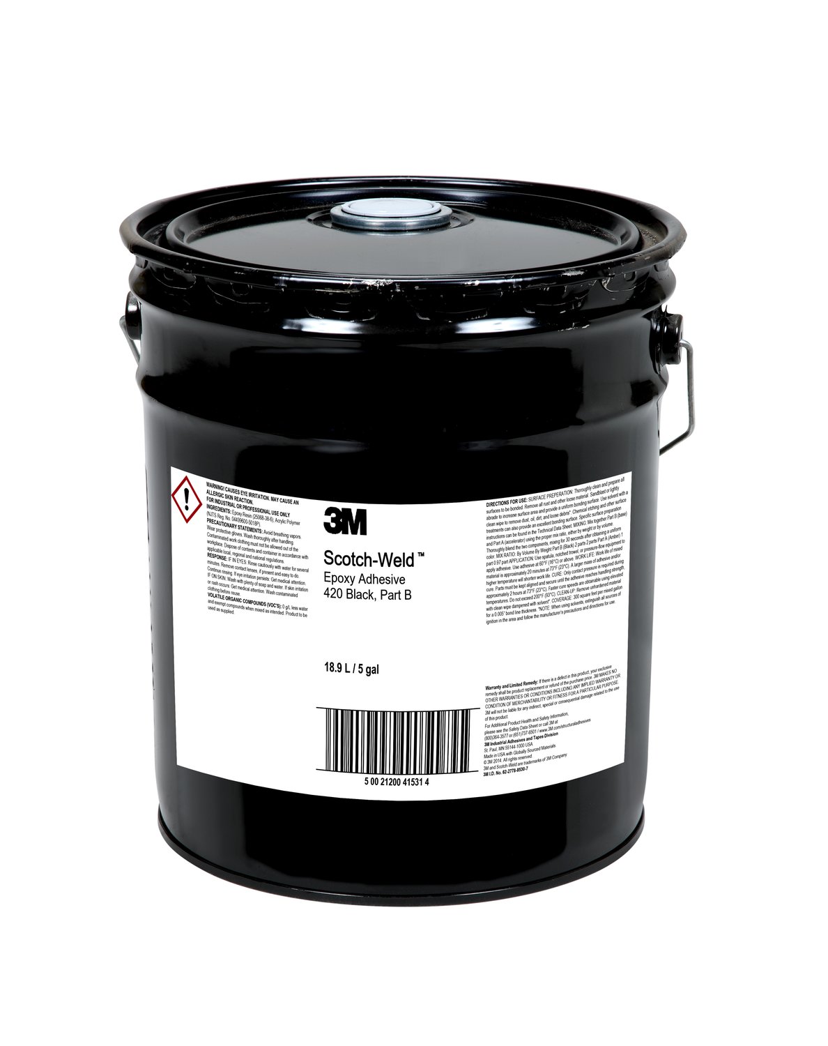 7000000827 - 3M Scotch-Weld Epoxy Adhesive 420, Black, Part B, 5 Gallon (Pail), 1
Can/Drum