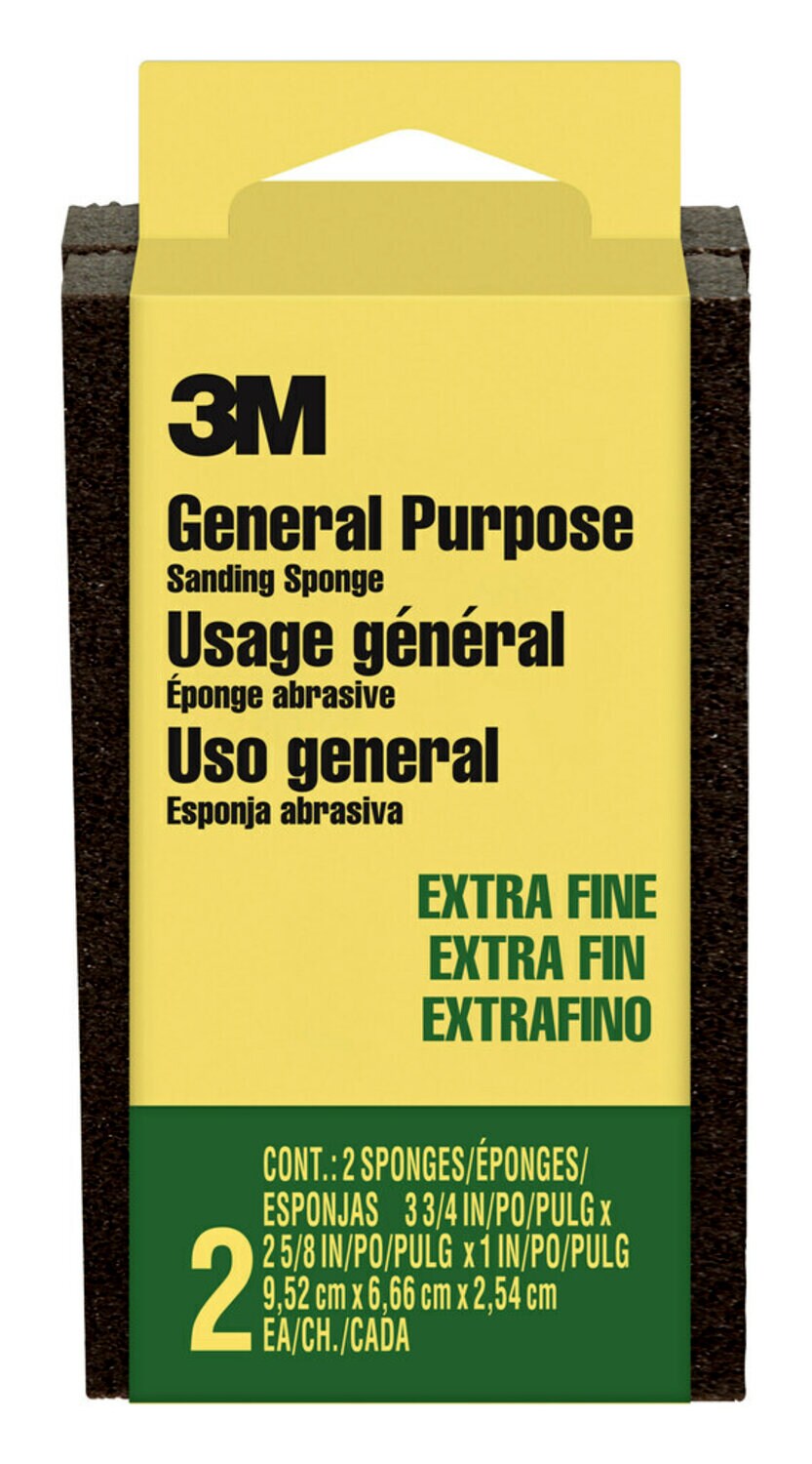 7100256652 - 3M Sanding Sponge CP-000-2P, Block, 3 3/4 in x 2 5/8 in x 1 in, Extra Fine, 12 pk/cs