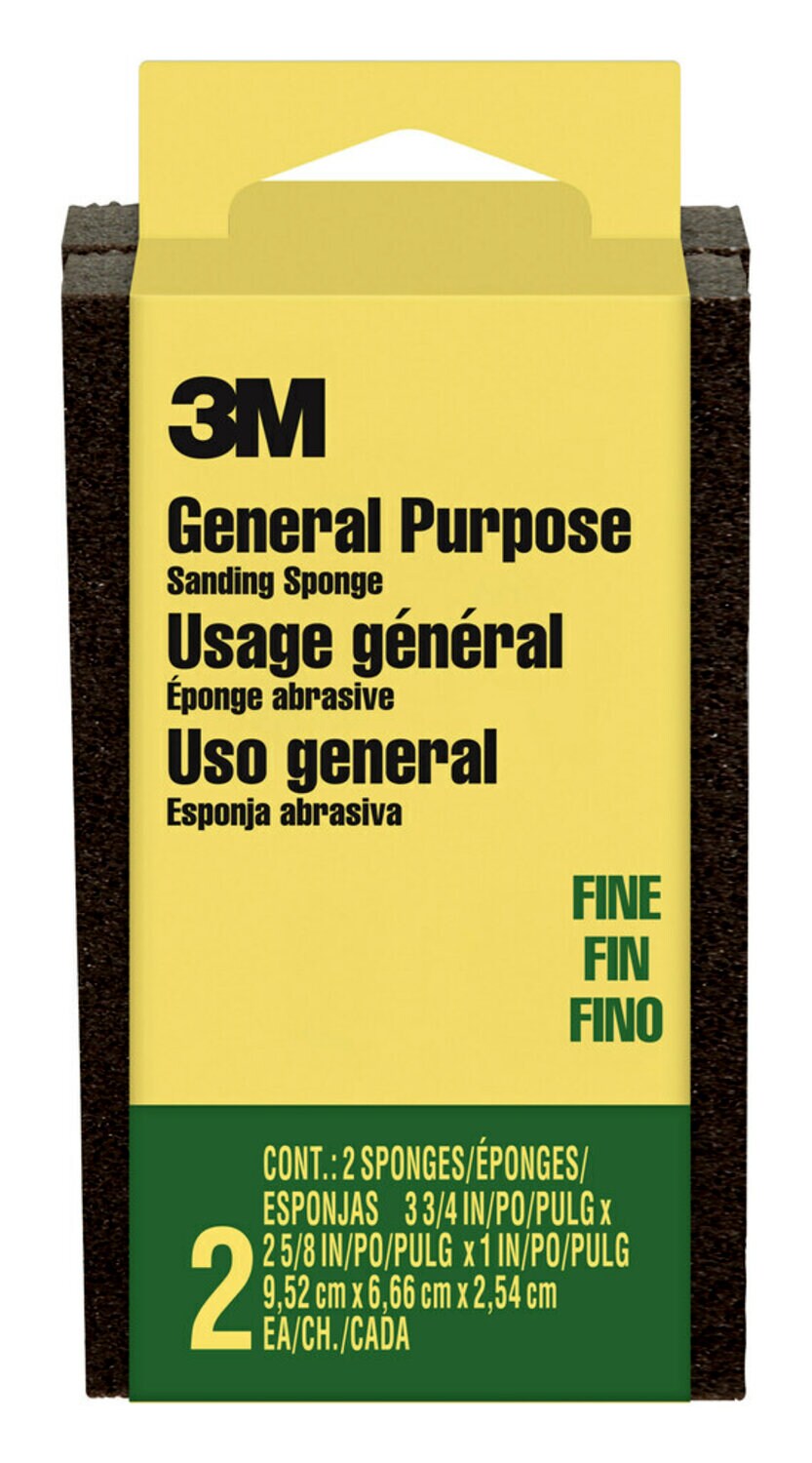 7100258571 - 3M Sanding Sponge CP-001-2P, Block, 3 3/4 in x 2 5/8 in x 1 in, Fine, 12 pk/cs