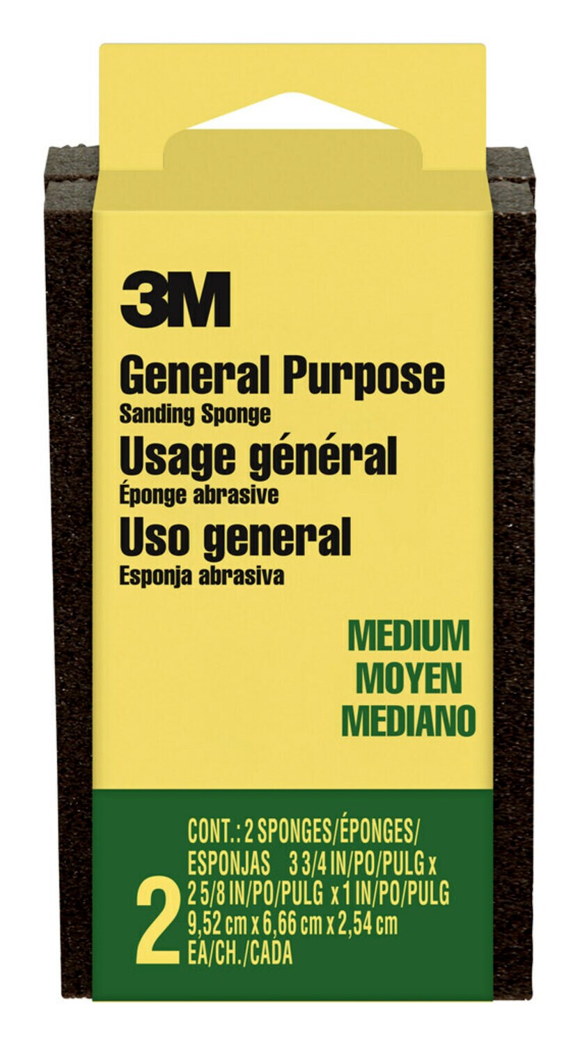7100256651 - 3M Sanding Sponge CP-002-2P, Block, 3 3/4 in x 2 5/8 in x 1 in, Medium, 12 pk/cs
