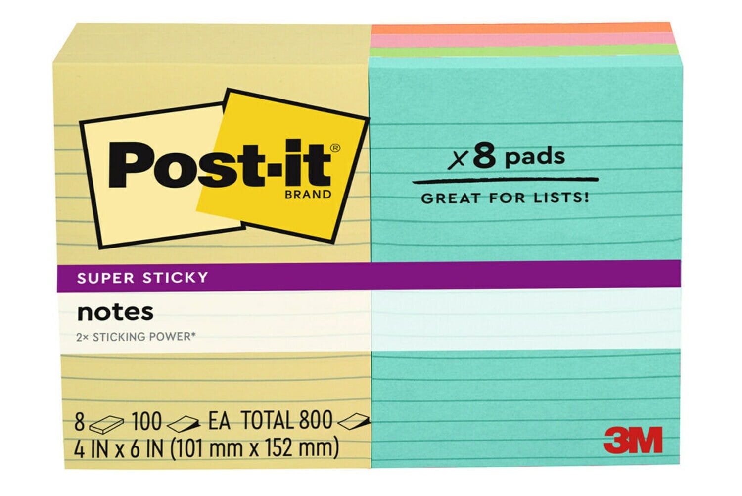 7010372521 - Post-it Super Sticky Notes 660-8SSCLUB, Canary and Energy Boost, 4 in x 6 in (101 mm x 152 mm), 100% PEFC, SGSCH-PEFC-COC-110078
