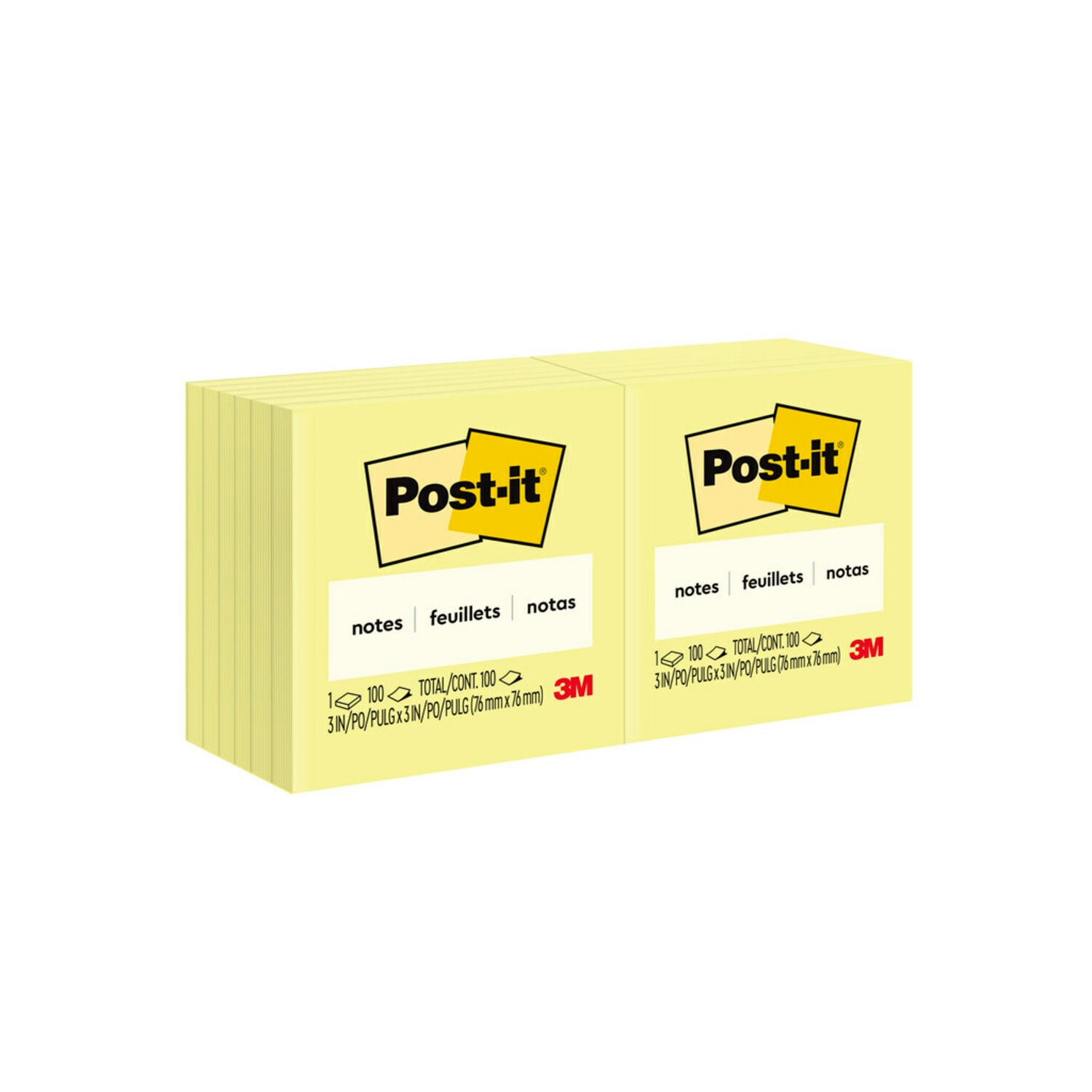 7010338347 - Post-it Notes 654, Canary Yellow, 3 in x 3 in (7.62 cm x 7.62 cm), 100% PEFC, SGSCH-PEFC-COC-110078