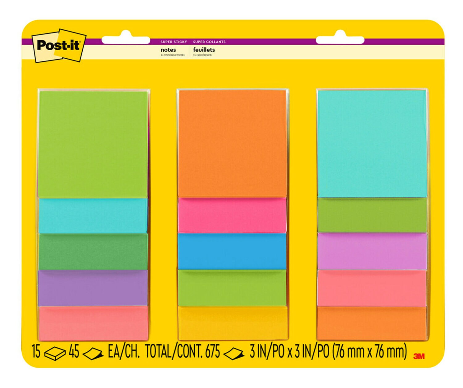 7100086887 - Post-it Notes 654-15SSMULTI2, 3 in x 3 in (76 mm x 76 mm)