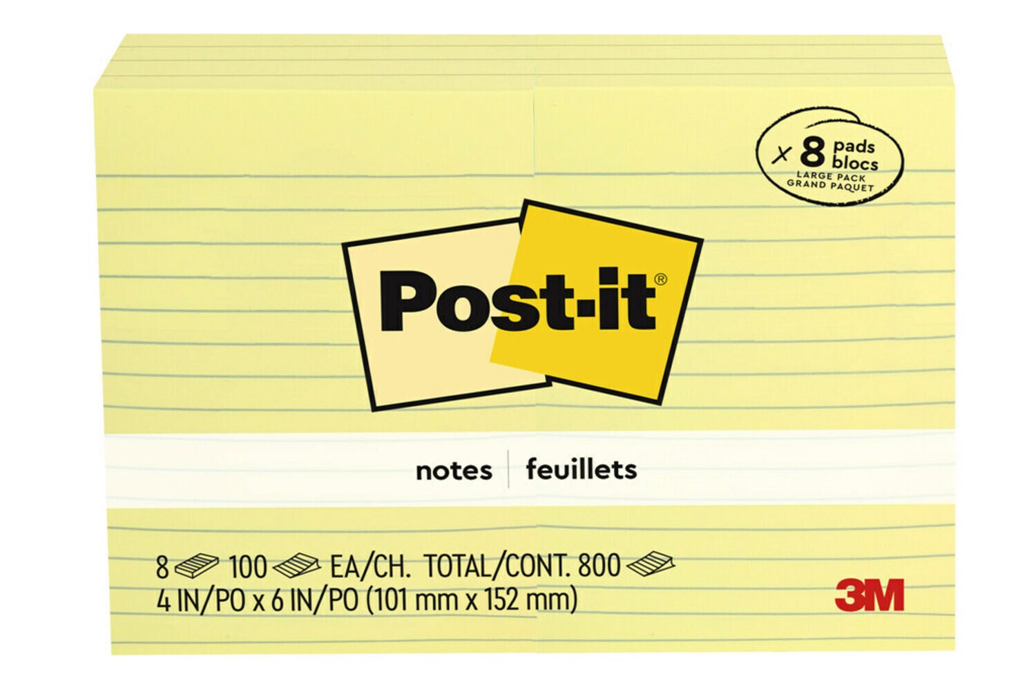 7100075820 - Post-it Notes 660-8PK, Lined, 4 in x 6 in (101 mm x 152 mm), 100% PEFC, SGSCH-PEFC-COC-110078