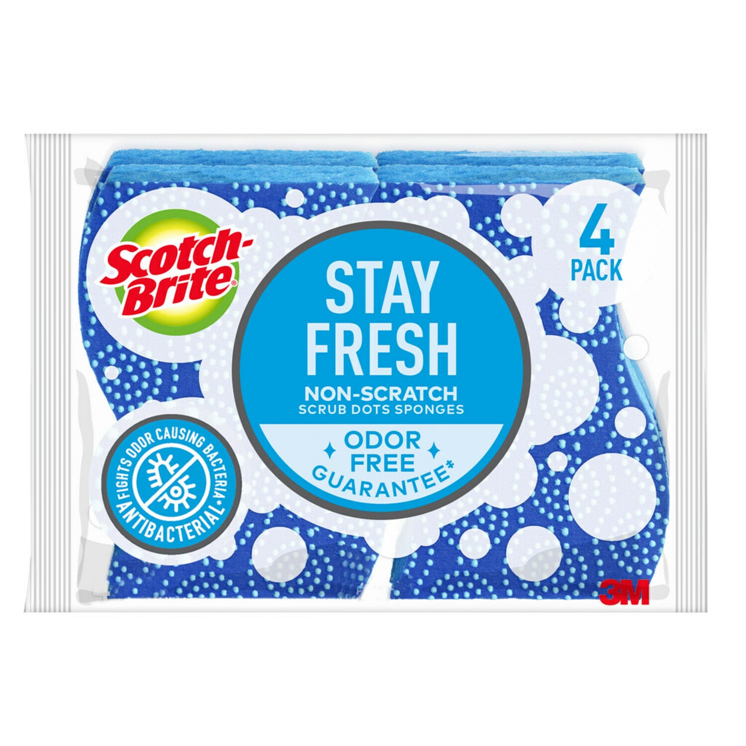7100285263 - Scotch-Brite Stay Fresh Non-Scratch Scrub Dots Sponge 20304-9, 4.4 in x 2.6 in x 0.6 in (111 mm x 66 mm x 15 mm), 9/4