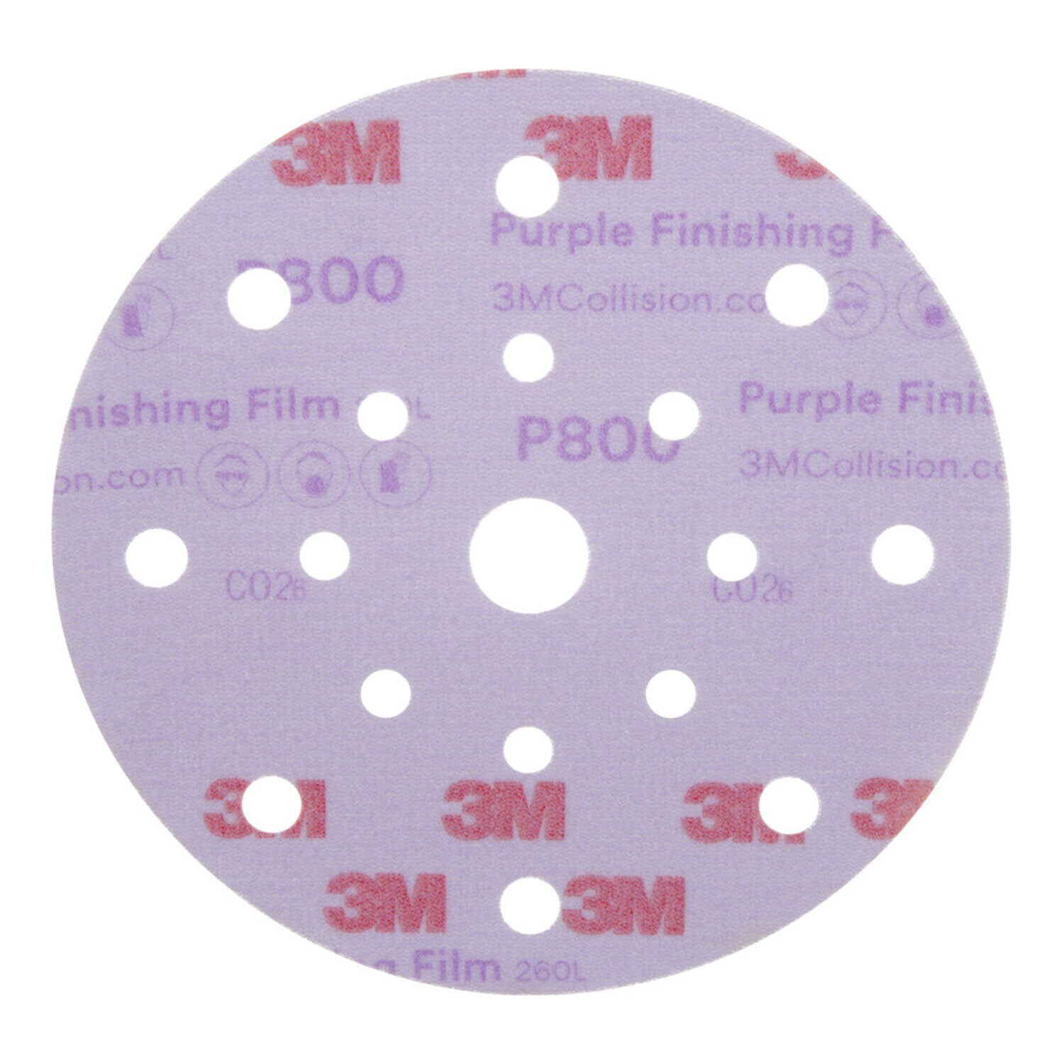 7100122797 - 3M Hookit Purple Finishing Film Abrasive Disc 260L, 34781, 6 in, Dust Free, P800, 50 Discs/Carton, 4 Cartons/Case