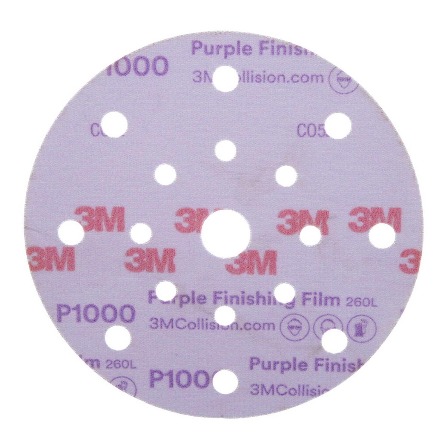 7100122800 - 3M Hookit Purple Finishing Film Abrasive Disc 260L, 34782, 6 in, Dust
Free, P1000, 50 discs per carton, 4 cartons per case