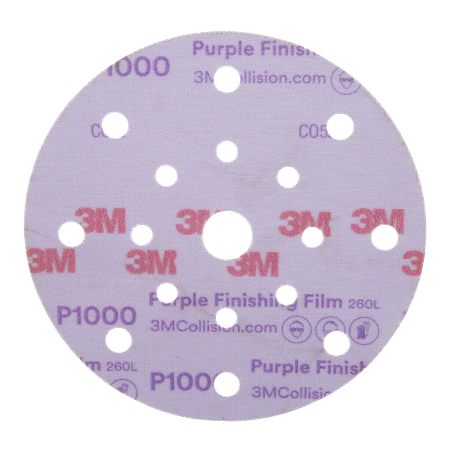 7100122800 - 3M Hookit Purple Finishing Film Abrasive Disc 260L, 34782, 6 in, Dust Free, P1000, 50 discs per carton, 4 cartons per case