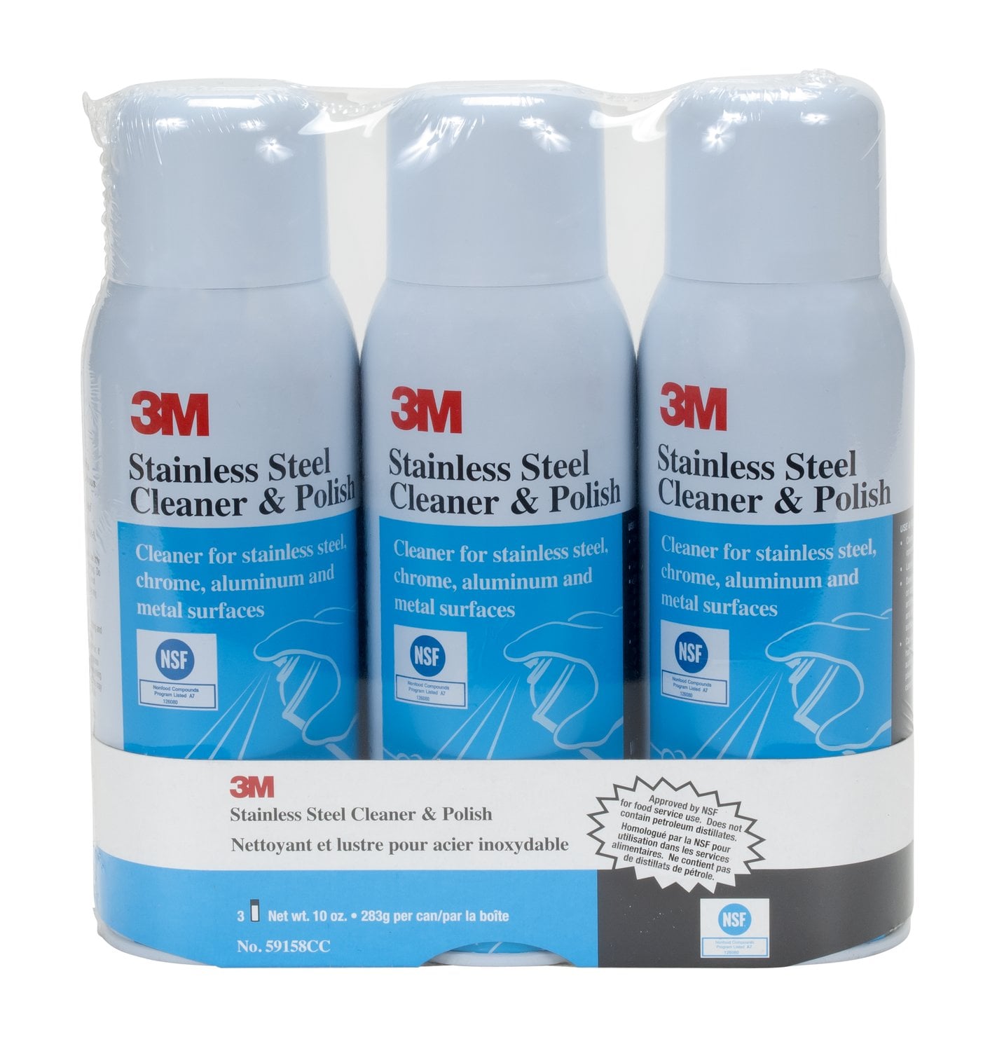 7010340387 - 3M Stainless Steel Cleaner & Polish 59158CC, 10 Oz Aerosol, 3 Pack, 4 Packs/Case