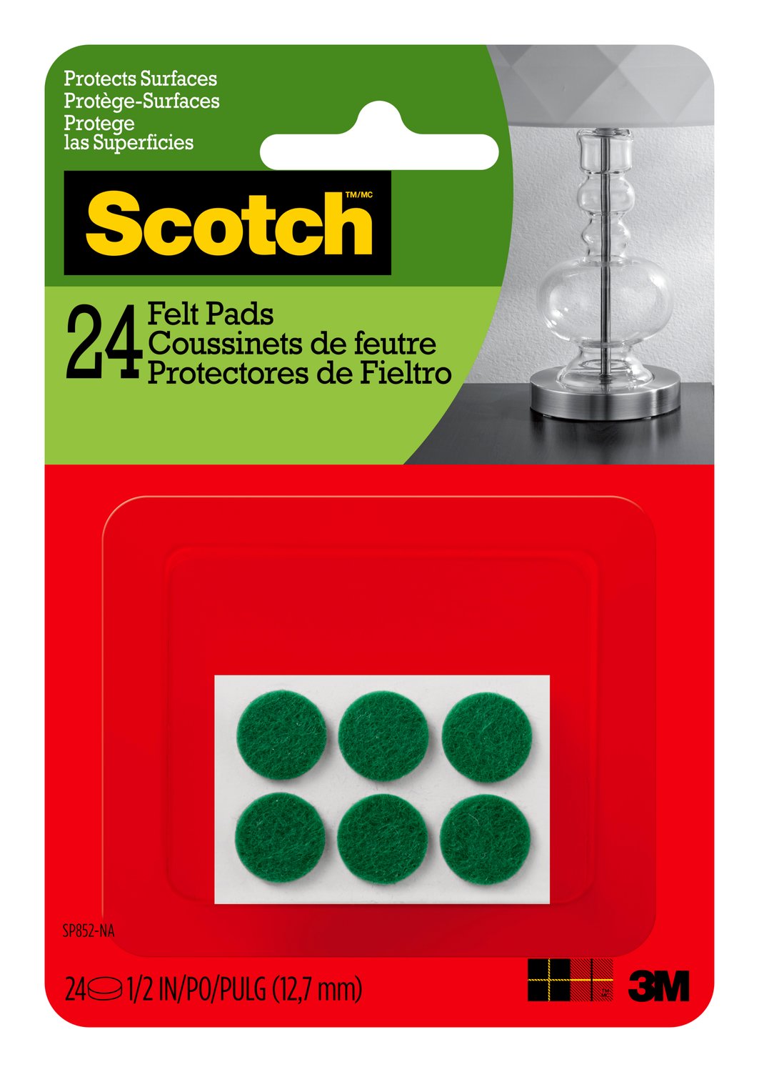 7100085847 - Scotch Self-Stick Felt Pads SP852-NA, Green, .5 in x 0.0625 in