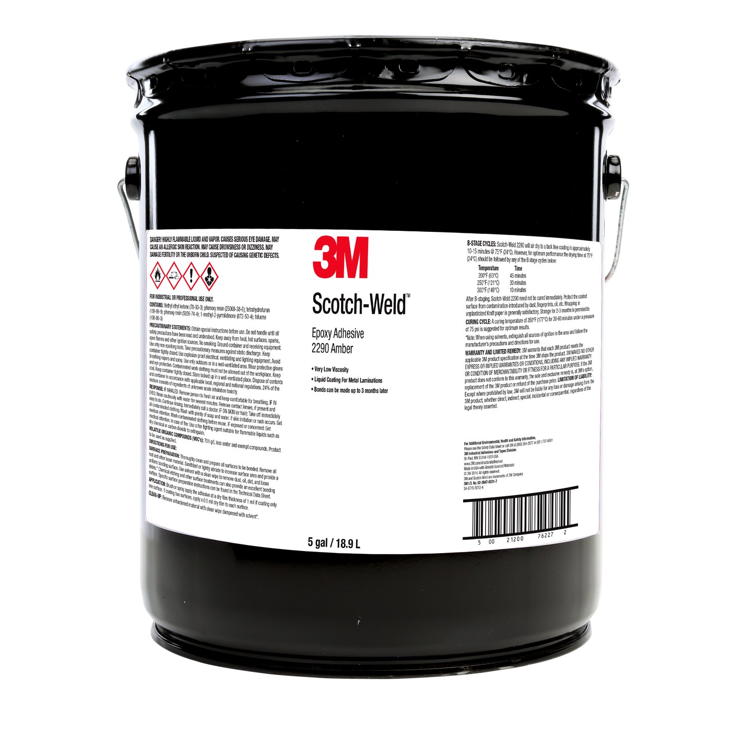 7100144895 - 3M Scotch-Weld Epoxy Adhesive/Coating 2290, Amber, 5 Gallon (Pail),
Drum