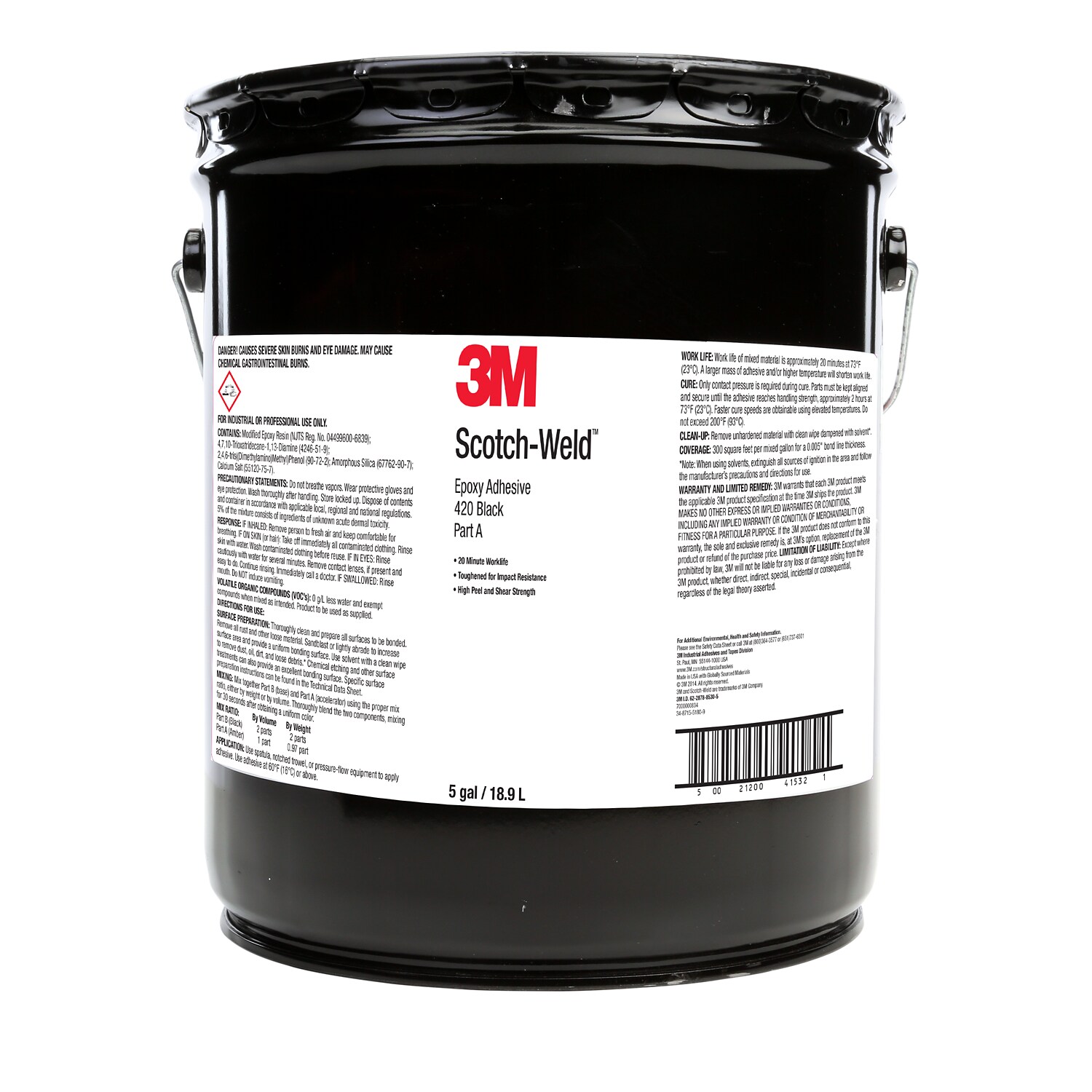 7100320014 - 3M Scotch-Weld Epoxy Adhesive 420, Black, Part A, 5 Gallon (Pail), Drum