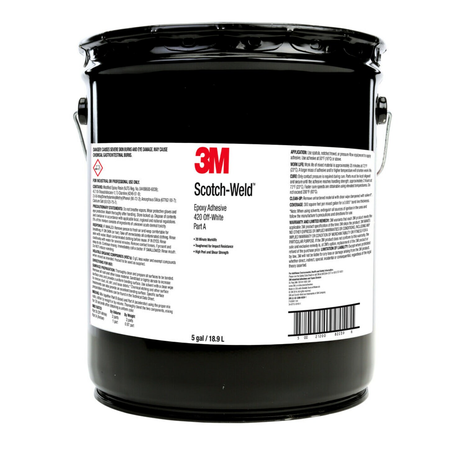 7100001144 - 3M Scotch-Weld Epoxy Adhesive 420, Off-White, Part A, 5 Gallon(Pail),
1 Each/Drum