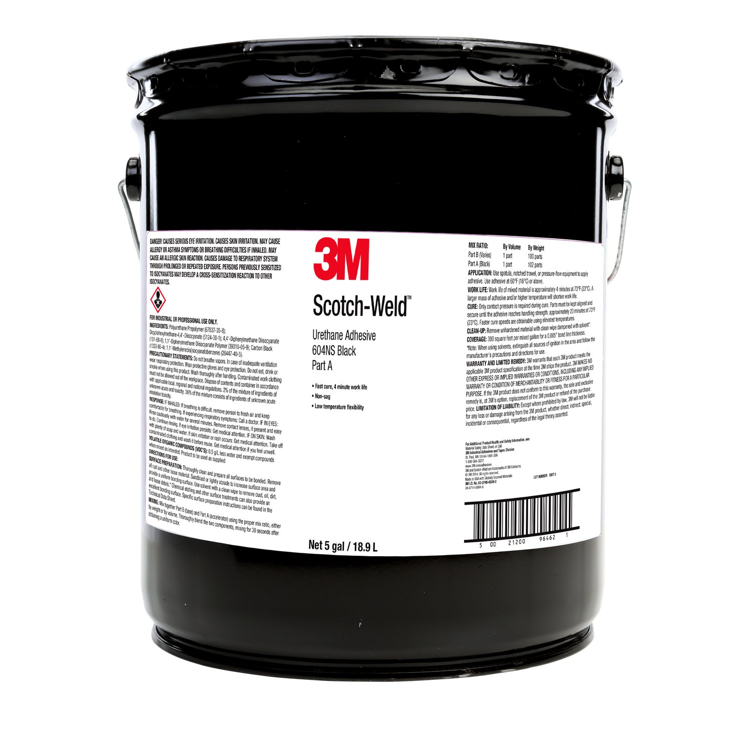 7010365926 - 3M Scotch-Weld Urethane Adhesive 604NS, Black, Part A, 5 Gallon (Pail), Drum