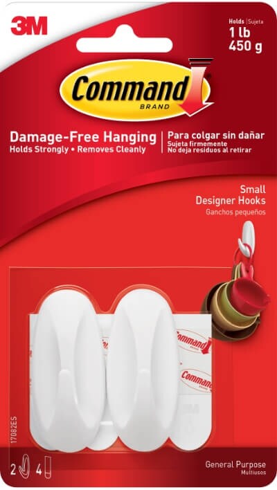 7100359911 - Command Small Designer Hooks 17082ES, 2 Hooks, 4 Strips/Pack, 6 Packs/Bag, 6 Bags/Case