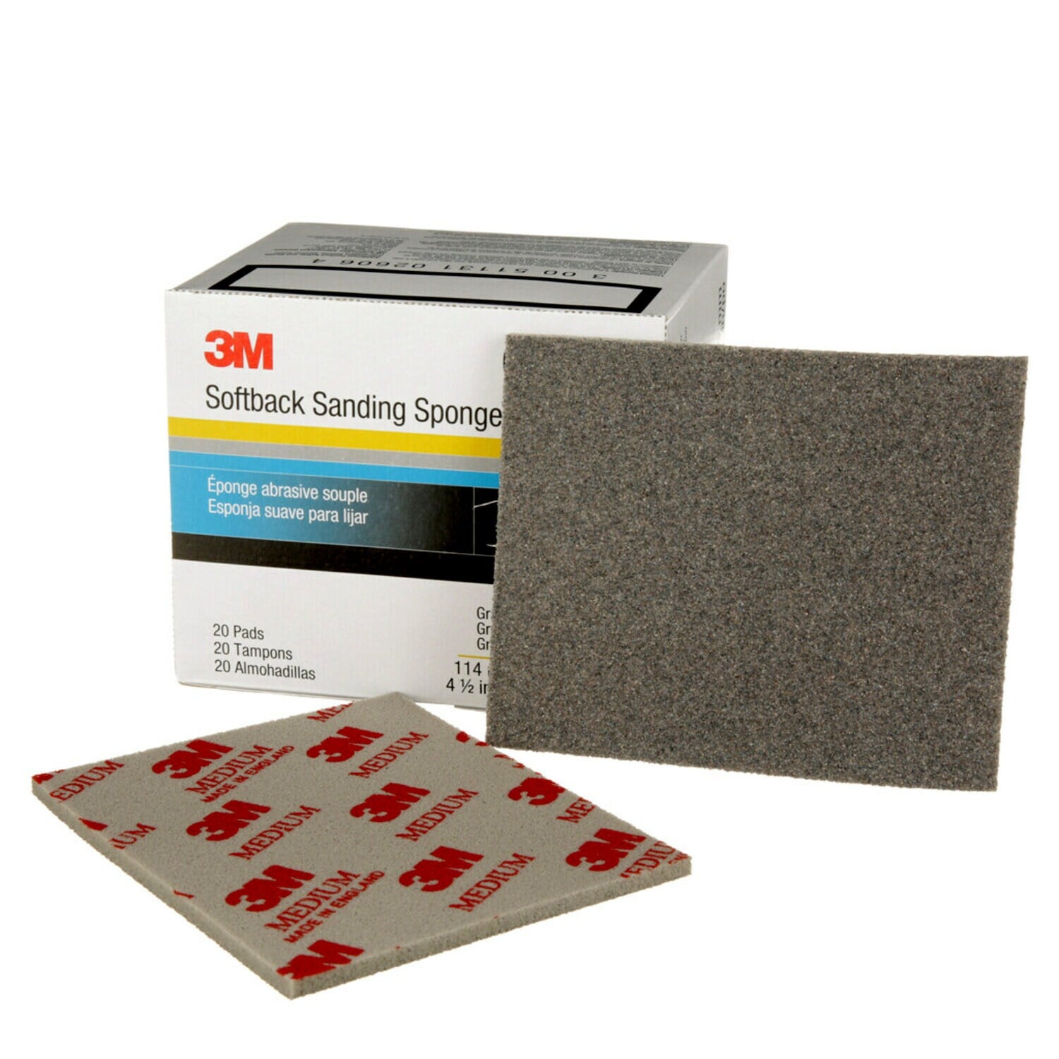 7000000590 - 3M Softback Sanding Sponge 02606, 115 mm x 140 mm (4 1/2 in x 5 1/2 in), Medium, 20 Sponges/Pack, 6 Packs/Case