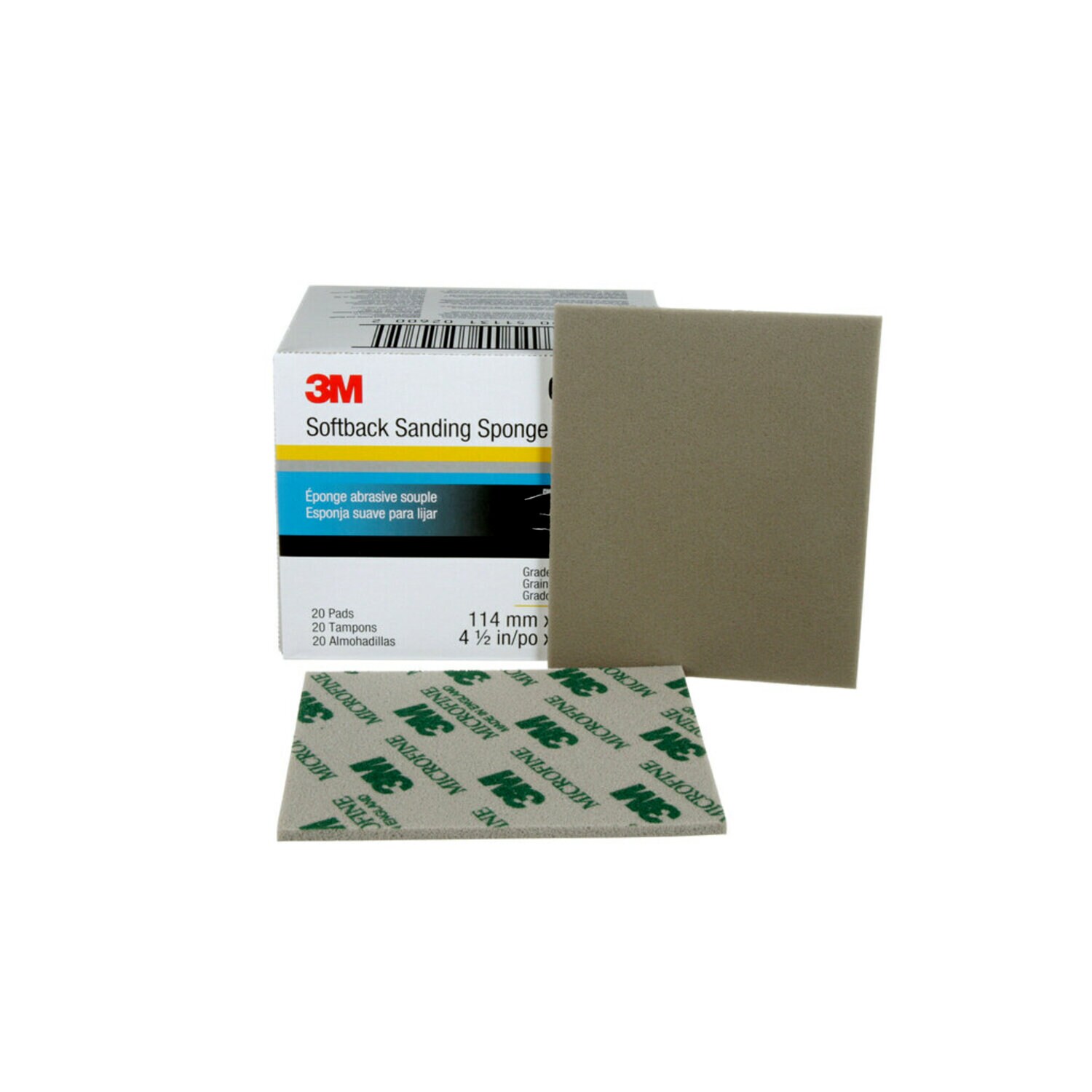 7000000591 - 3M Softback Sanding Sponge 02600, 115 mm x 140 mm (4 1/2 in x 5 1/2 in), Microfine, 20 sponges/Pack, 6 Packs/Case