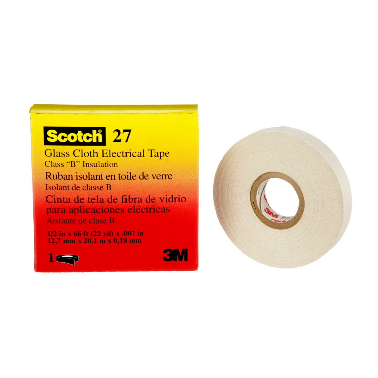 7000005814 - 3M Glass Cloth Electrical Tape 27, 1/2 in x 66 ft, 50 Rolls/Case