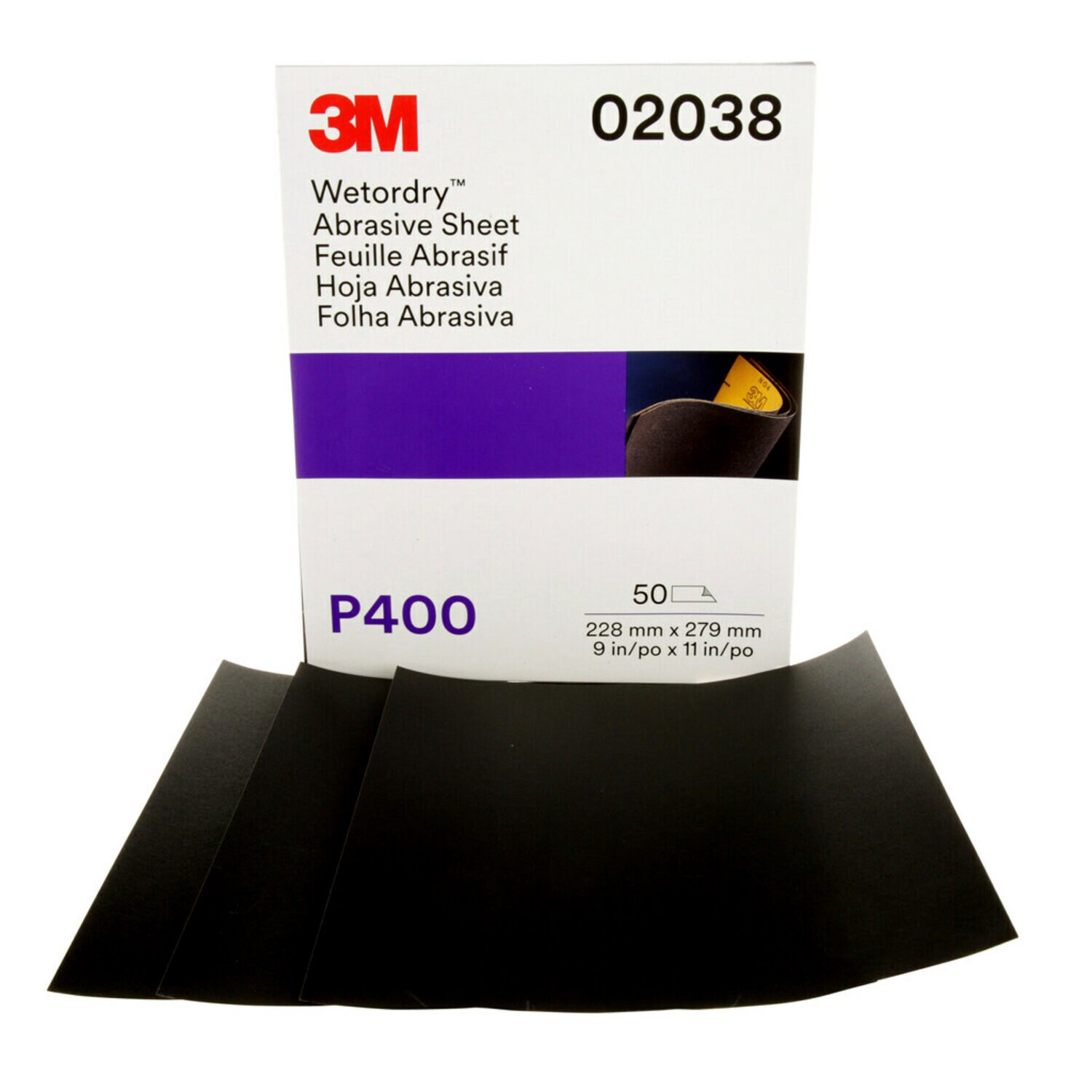 7000028326 - 3M Wetordry Abrasive Sheet 213Q, 02038, P400, 9 in x 11 in, 50 sheets per carton, 5 cartons per case