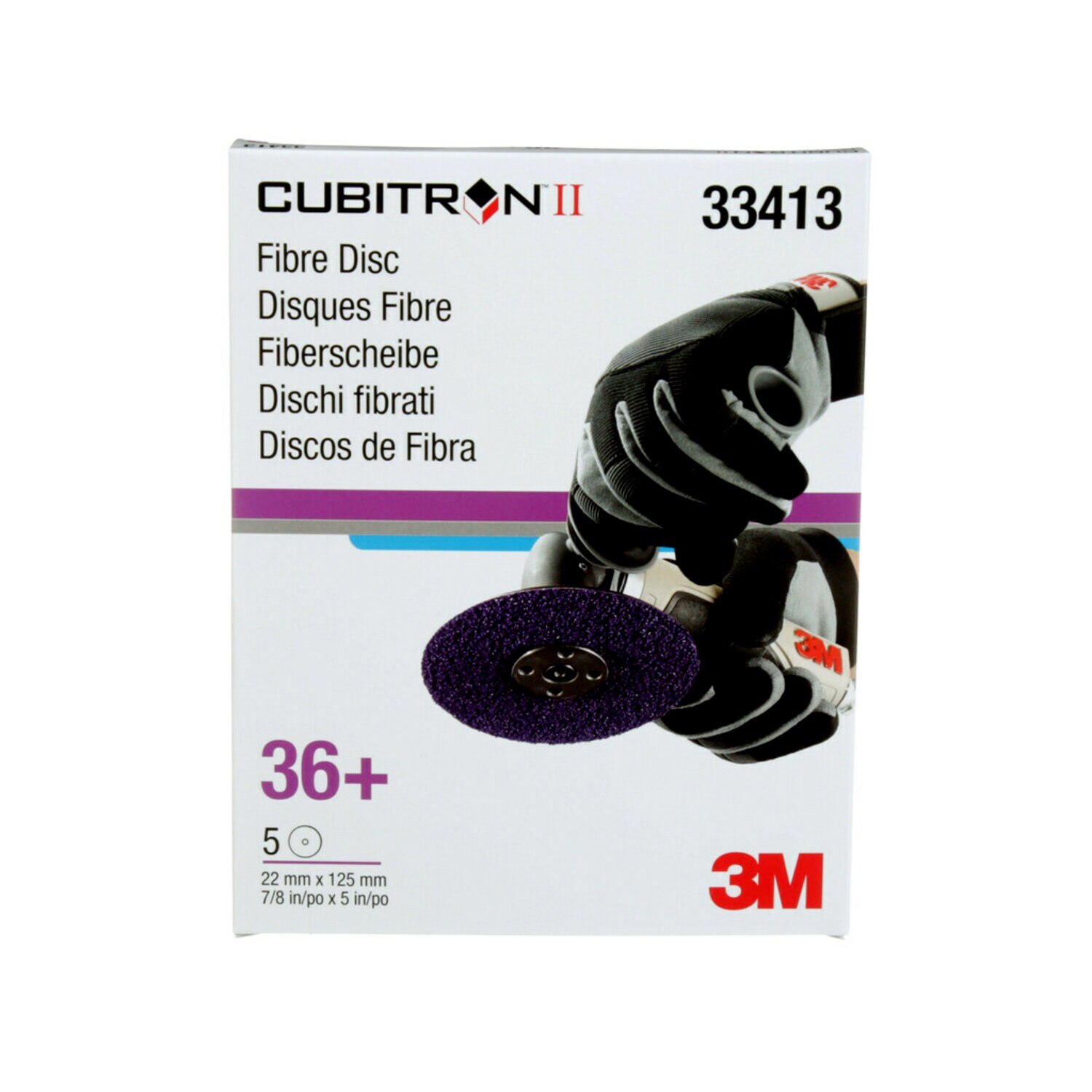 7100033183 - 3M Cubitron II Abrasive Fibre Disc 33413, 125 mm x 22 mm (5 in x 7/8 in ), 36+, 5 Discs/Carton, 5 Cartons/Case