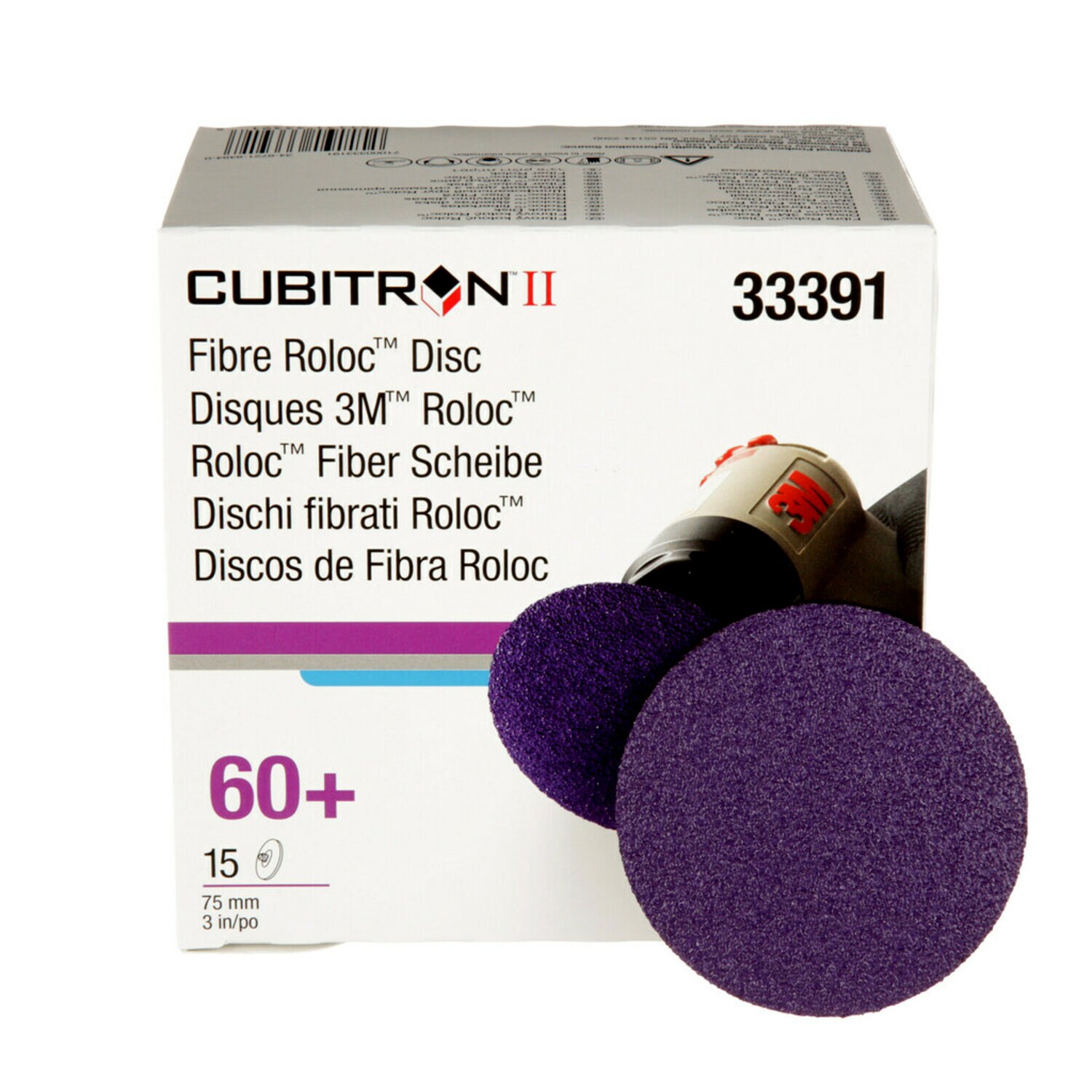 7100033191 - 3M Cubitron II Roloc Fibre Disc 786C, 33391, 3 in (75 mm), 60+, 15 Discs/Carton, 6 Cartons/Case