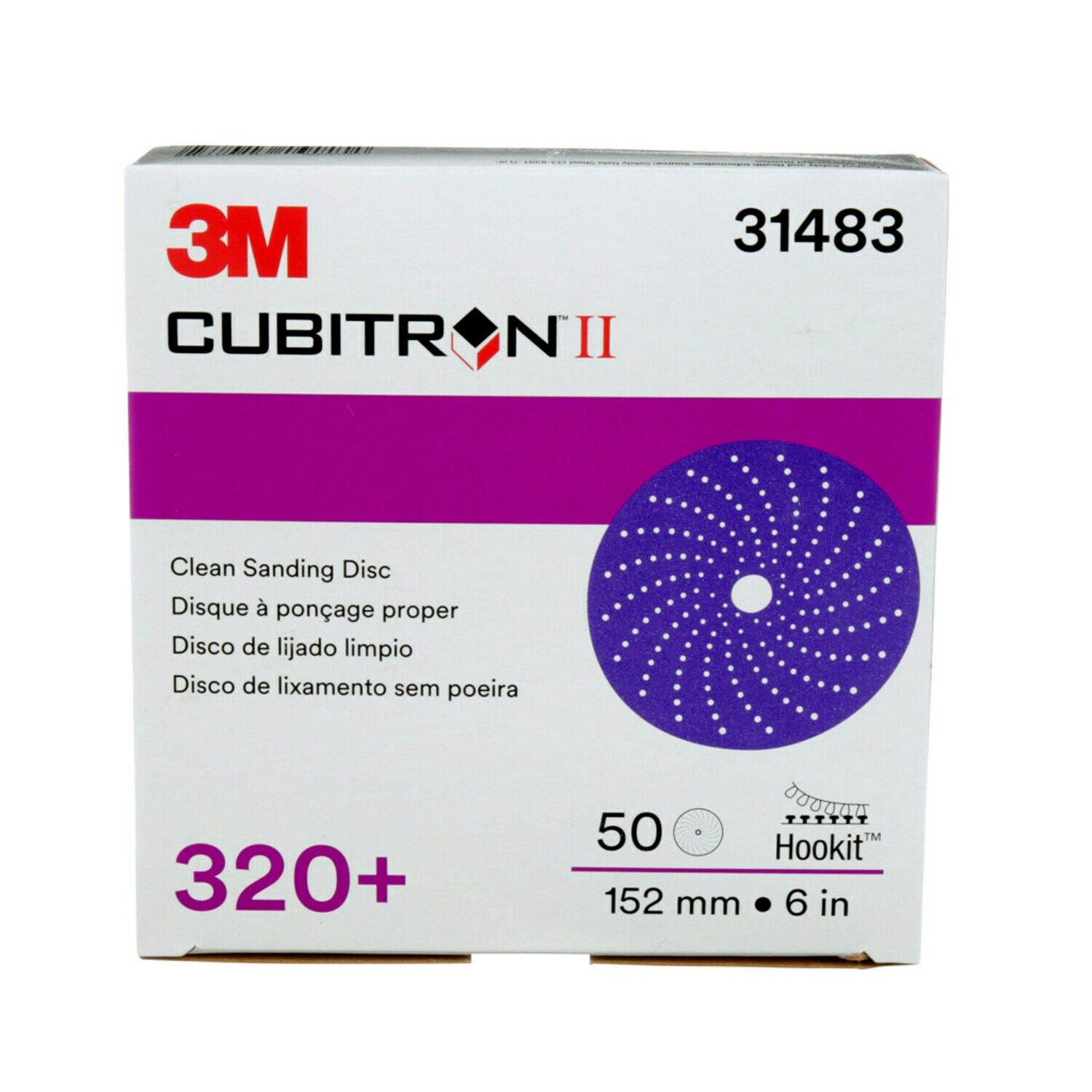 7100141496 - 3M Cubitron II Hookit Clean Sanding Abrasive Disc 737U, 31483, 6 in, 320+, 50 Discs/Carton, 4 Cartons/Case