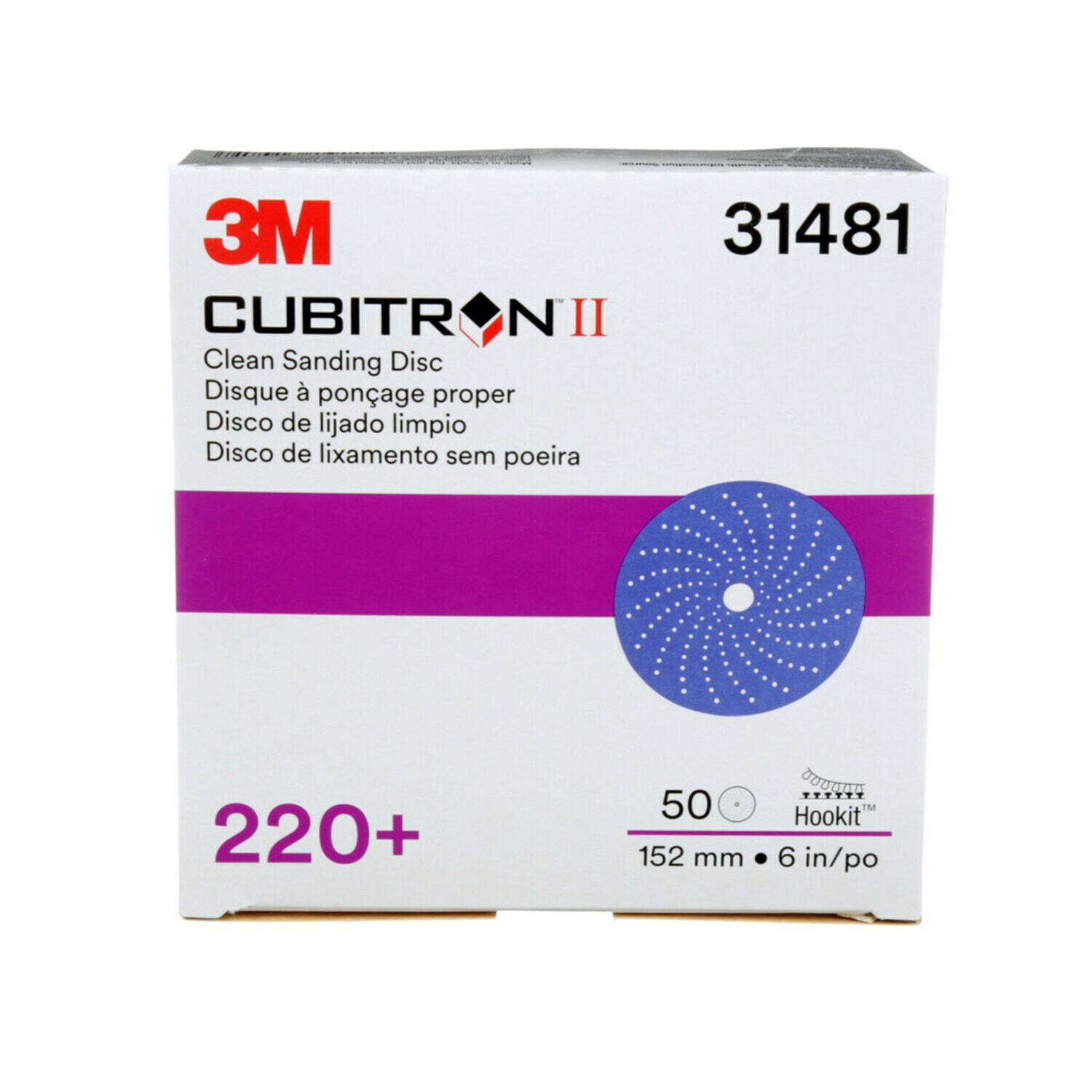 7100155285 - 3M Cubitron II Hookit Clean Sanding Abrasive Disc 737U, 31481, 6 in, 220+, 50 Discs/Carton, 4 Cartons/Case