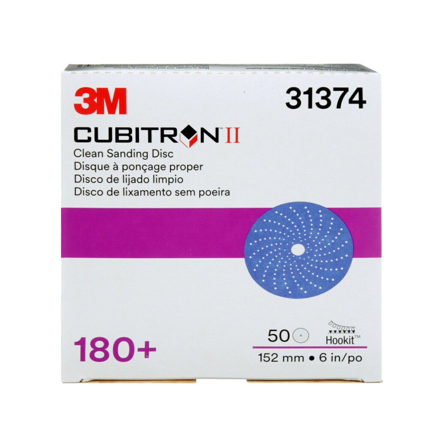 7100155357 - 3M Cubitron II Hookit Clean Sanding Abrasive Disc 737U, 31374, 6 in, 180+, 50 Discs/Carton, 4 Cartons/Case