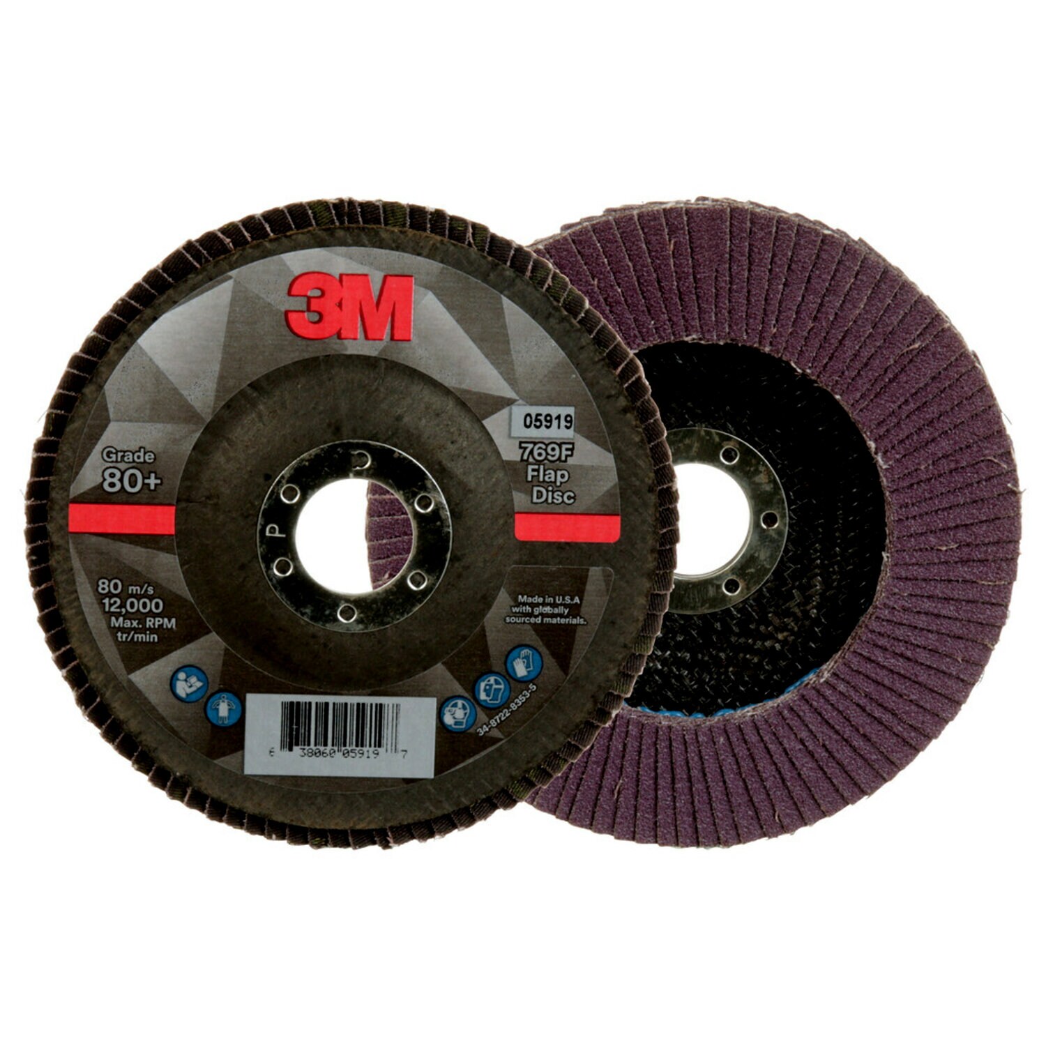 7100178124 - 3M Flap Disc 769F, 80+, T27, 5 in x 7/8 in, 10 ea/Case