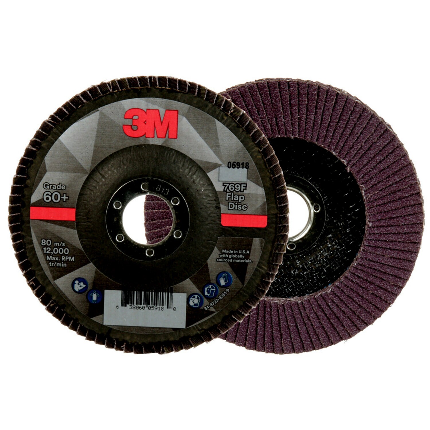 7100178125 - 3M Flap Disc 769F, 60+, T27, 5 in x 7/8 in, 10 ea/Case