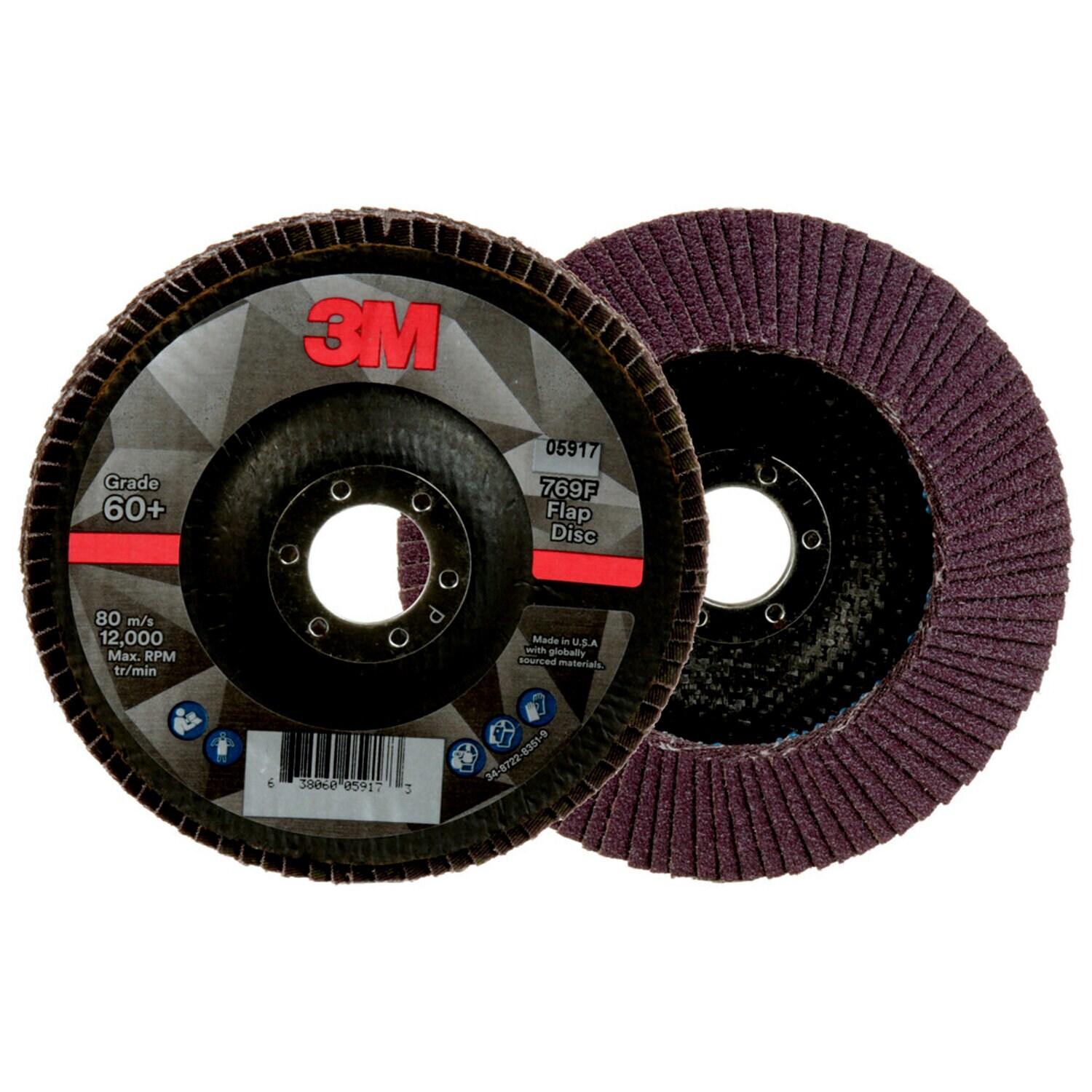 7100178126 - 3M Flap Disc 769F, 60+, T29, 5 in x 7/8 in, 10 ea/Case