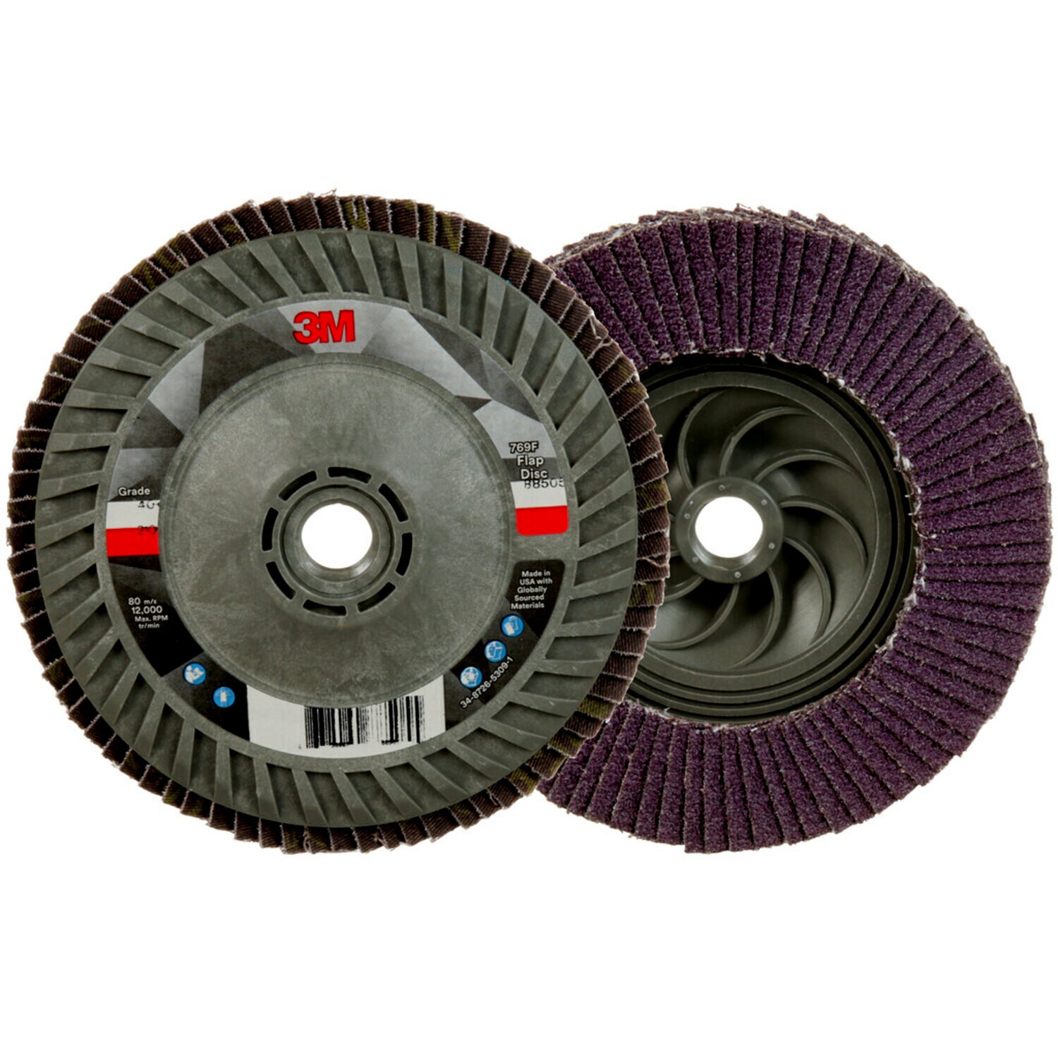 7100180139 - 3M Flap Disc 769F, 29883, 40+ YF-weight, T27 Quick Change, 4-1/2 in x 7/8 in, 10 ea/Case, Trial Pack