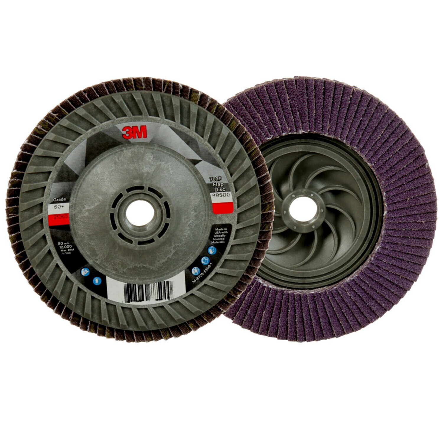 7100242991 - 3M Flap Disc 769F, 60+, T29 Quick Change, 5 in x 5/8 in-11, 10 ea/Case