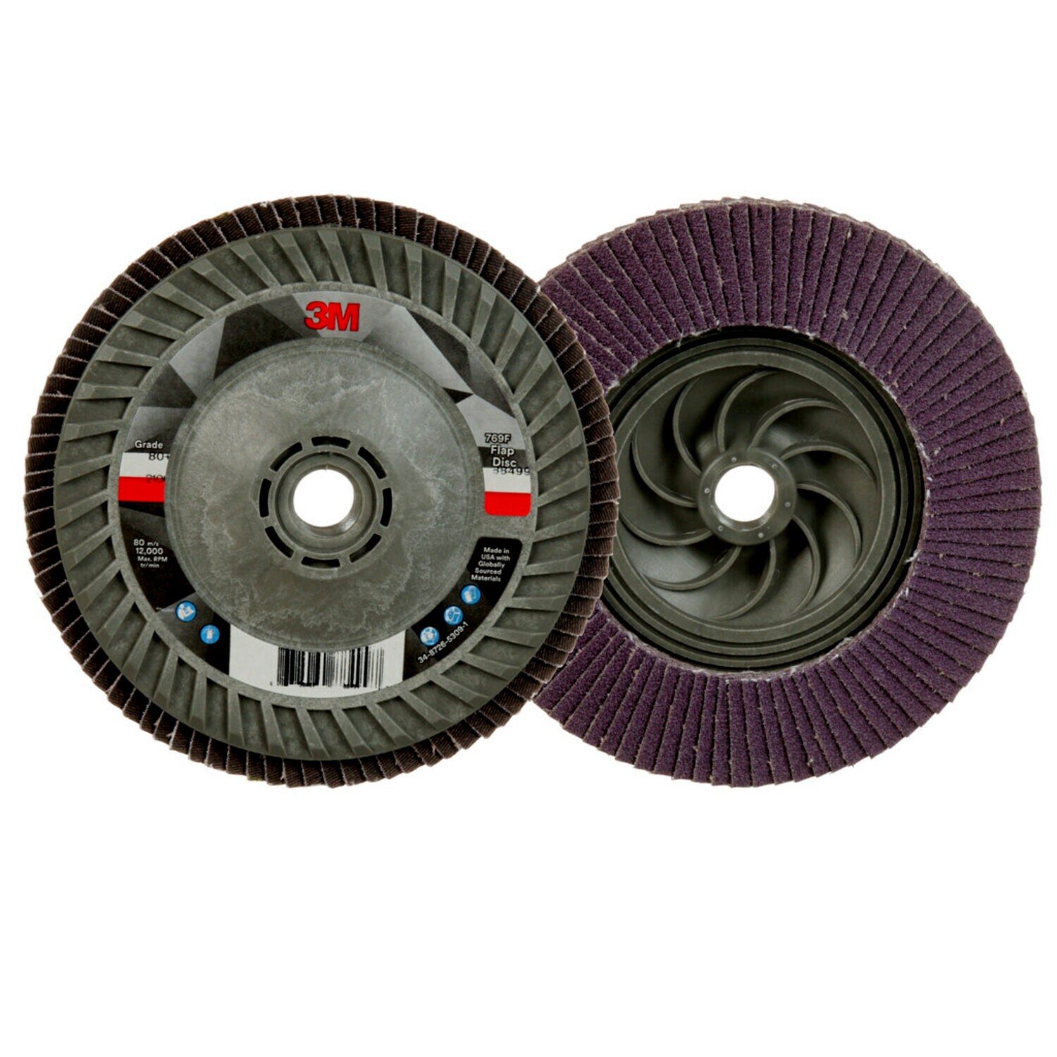 7100242992 - 3M Flap Disc 769F, 80+, T29 Quick Change, 5 in x 5/8 in-11, 10 ea/Case
