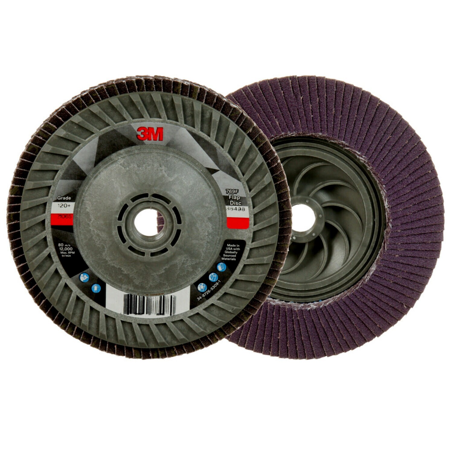 7100243778 - 3M Flap Disc 769F, 120+, T29 Quick Change, 5 in x 5/8 in-11, 10 ea/Case