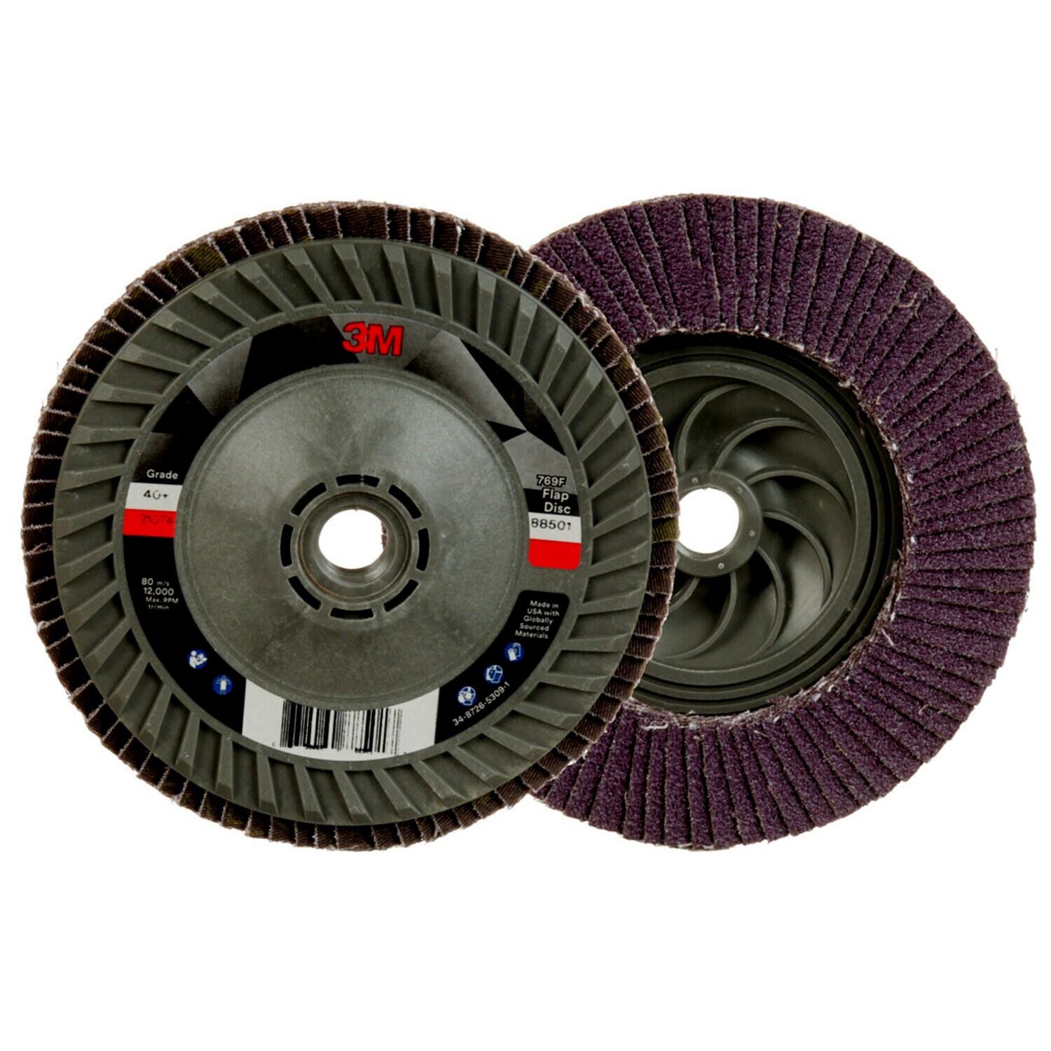 7100243779 - 3M Flap Disc 769F, 40+, T29 Quick Change, 5 in x 5/8 in-11, 10 ea/Case