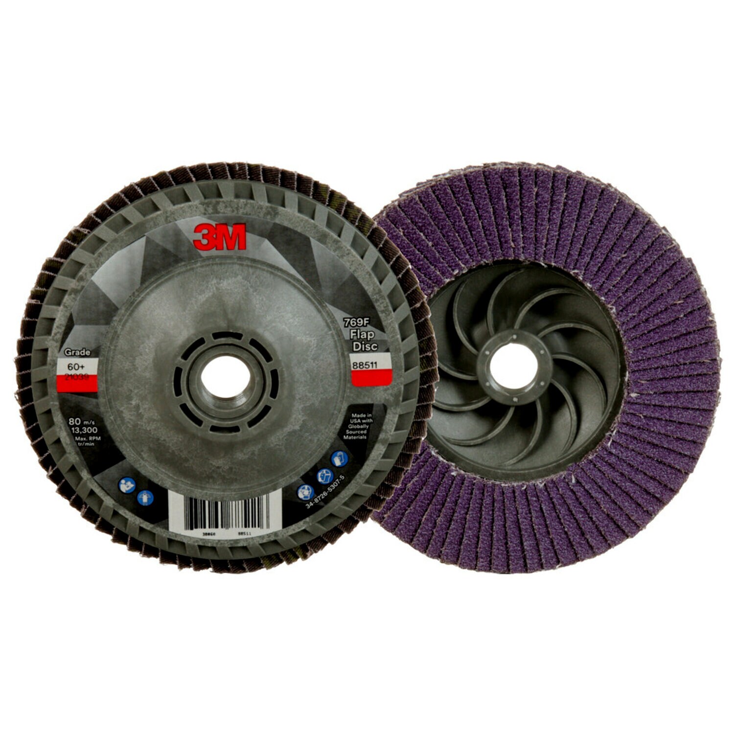 7100243877 - 3M Flap Disc 769F, 60+, T27 Quick Change, 4-1/2 in x 5/8 in-11, 10 ea/Case