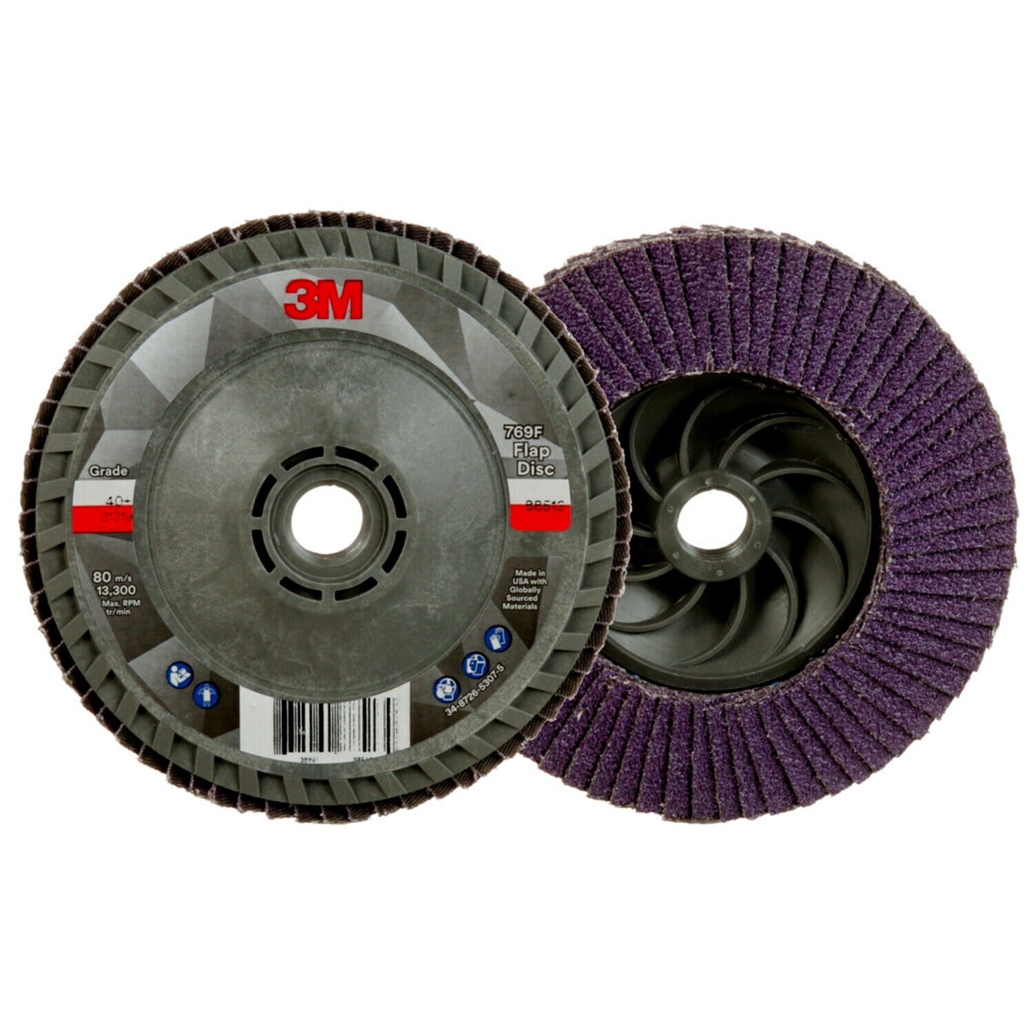 7100244822 - 3M Flap Disc 769F, 40+, T29 Quick Change, 4-1/2 in x 5/8 in-11, 10 ea/Case