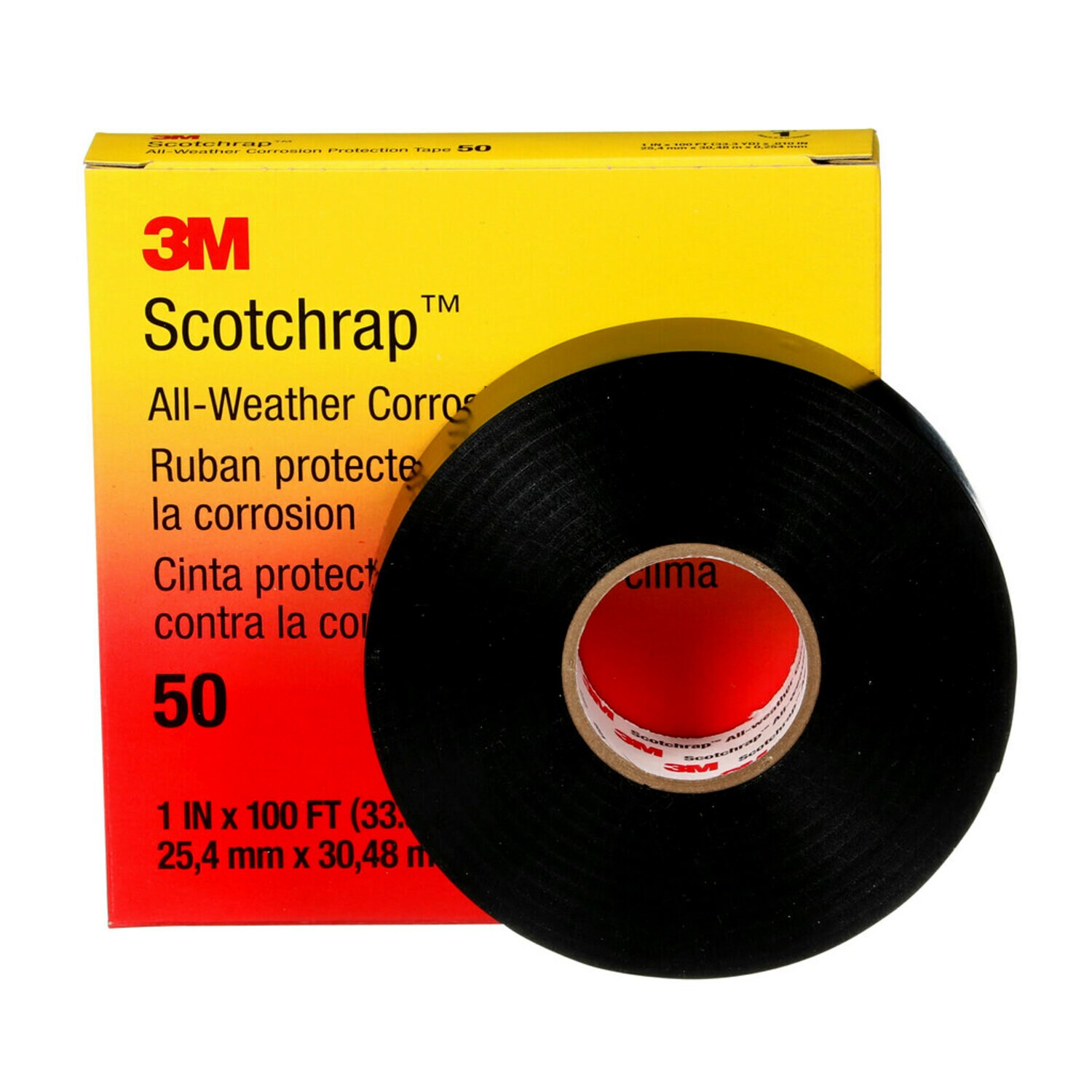 7000057501 - 3M Scotchrap Vinyl Corrosion Protection Tape 50, 1 in x 100 ft, Unprinted, Black, 1 roll/carton, 10 rolls/Case