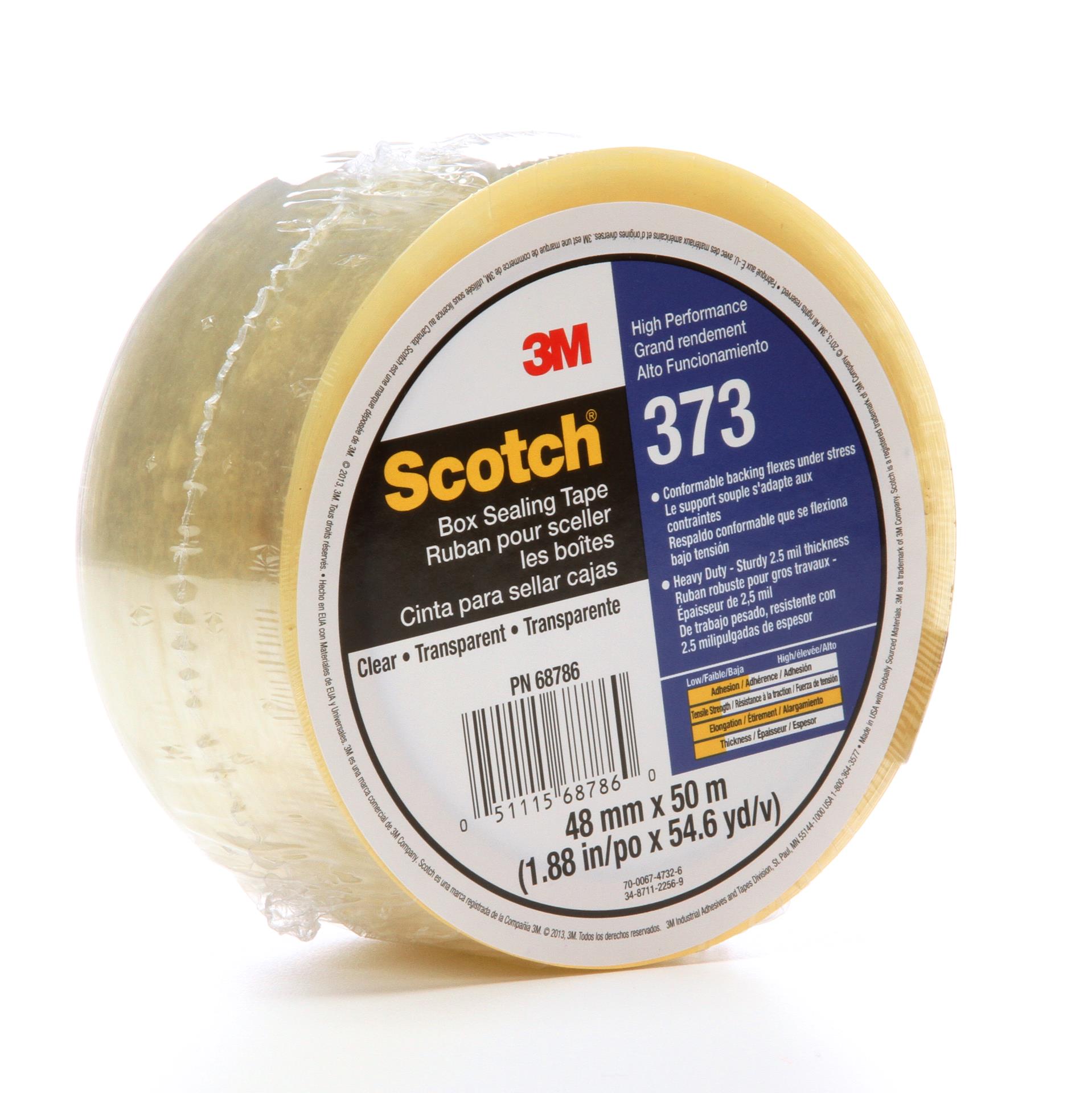 Scotch® Box Sealing Tape 373, Clear, 48 mm x 50 m, 36 per case,  Individually Wrapped Conveniently Packaged