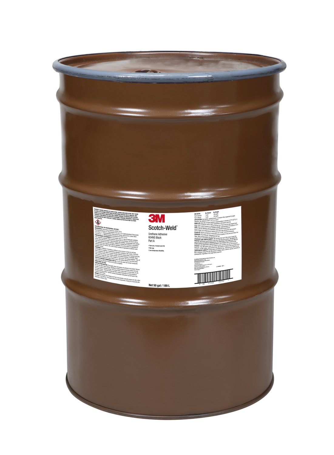7010329538 - 3M Scotch-Weld Urethane Adhesive 604NS, Black, Part A, 55 Gallon (50
Gallon Net), Drum